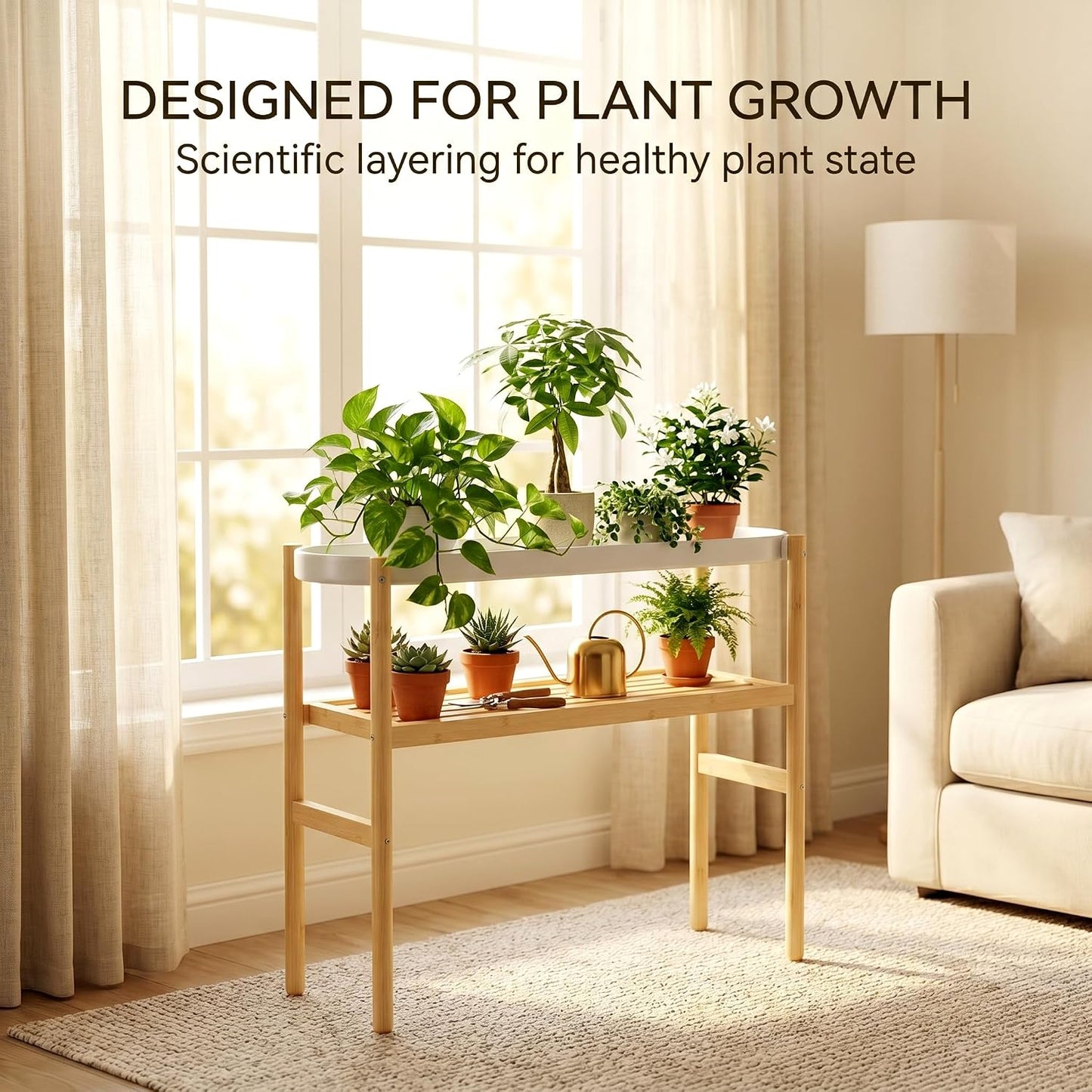 APRTAT 2-Tier Tall Bamboo Plant Stand for Multiple Indoor Plants | Natural Bamboo Holds Multiple Plants Stable