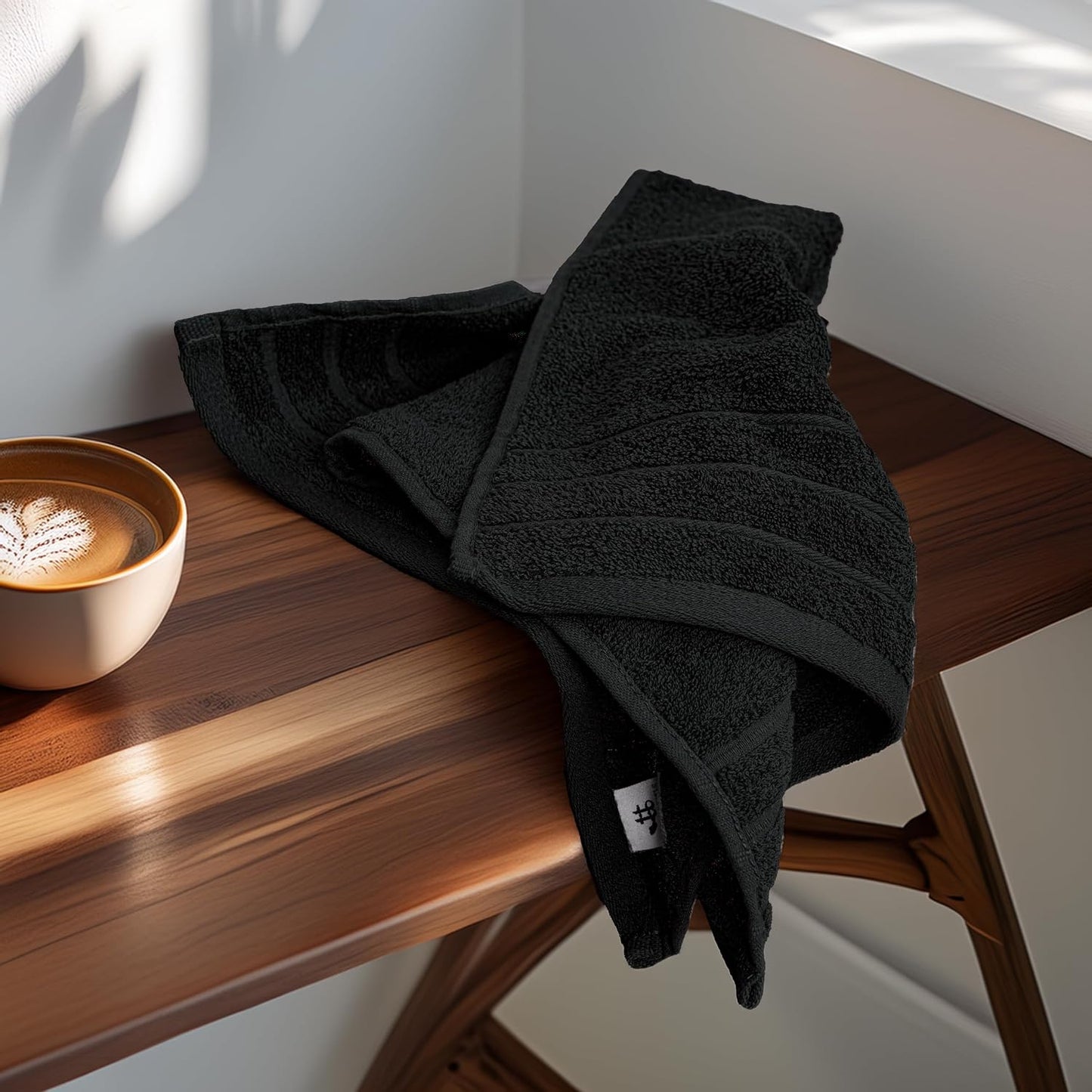 6 Piece Hand Towels Set 16 x 28 Inches, Black | 100% Cotton, Lighter Weight, Quick to Dry, 16 x 28 Inches, Super Soft &