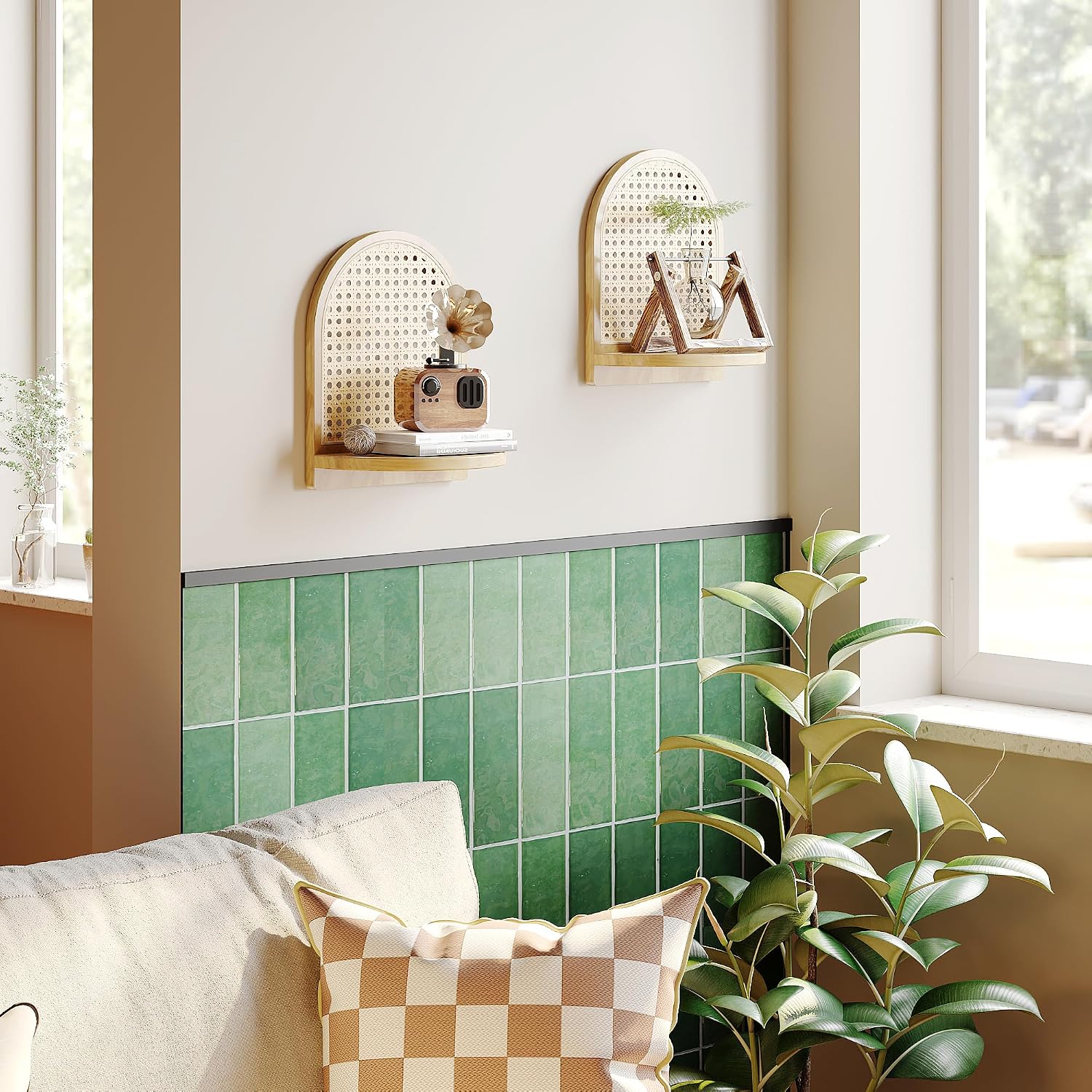 Boho Wall Decor Small Floating Shelf for Plant / Natural / 9.25*5.41*11.61 Inch / Set of 2