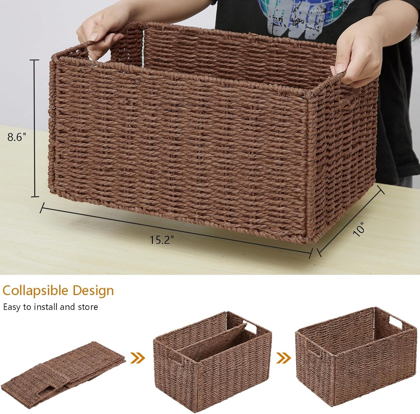 Wicker Storage Basket / Brown / 15.2"D x 10"W x 8.6"H / Set of 2