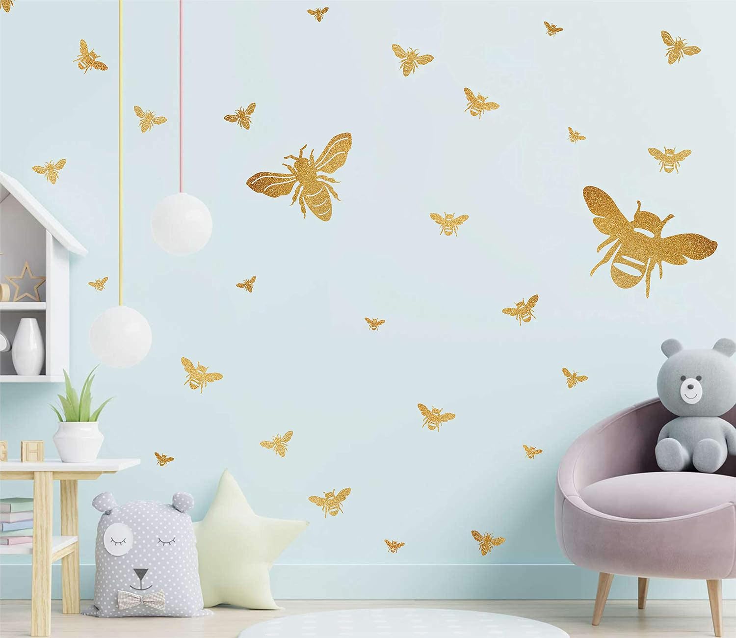 Bee Wall Decals Honey Bees Wall Decor Bee Stickers Honey Bees Decals Honeycomb Walls Decal / Gold
