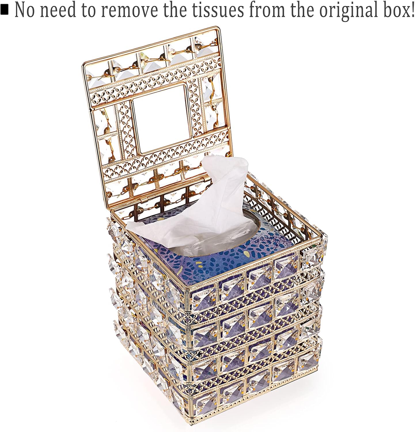 Sparkling Cube Glass Tissue Box Holder / Gold