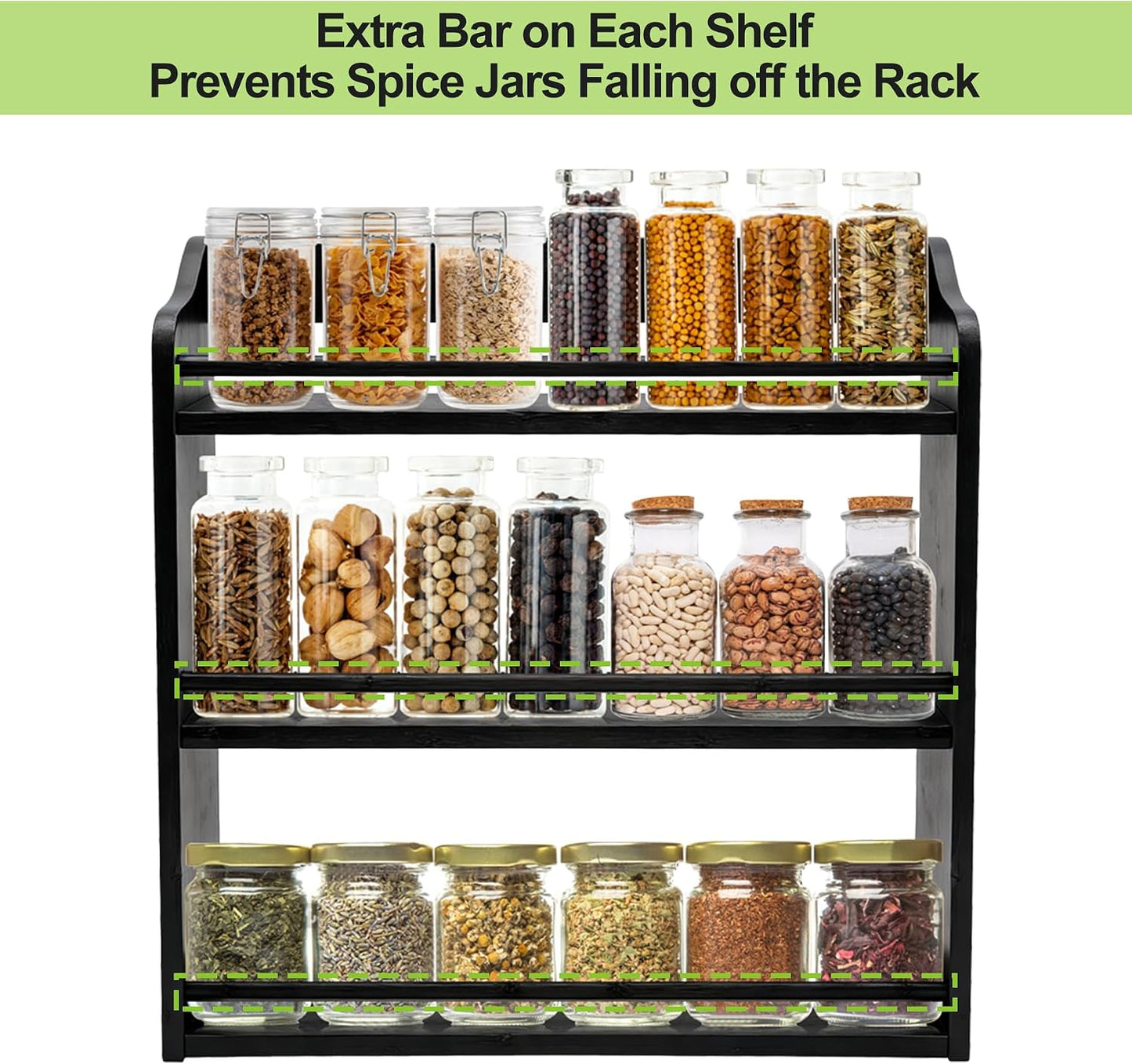 3 Tier Bamboo Spice Rack Wall Mount or Countertop,Spice Organizer | Seasoning Jars Rack Spice Shelf Organizer for
