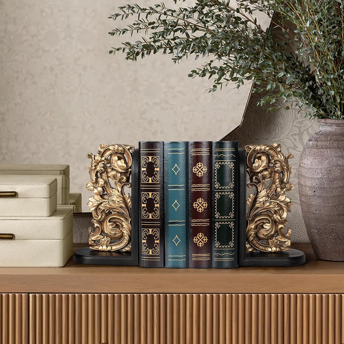 Vintage Heavy Duty Bookends / Bronze Gold & Black
