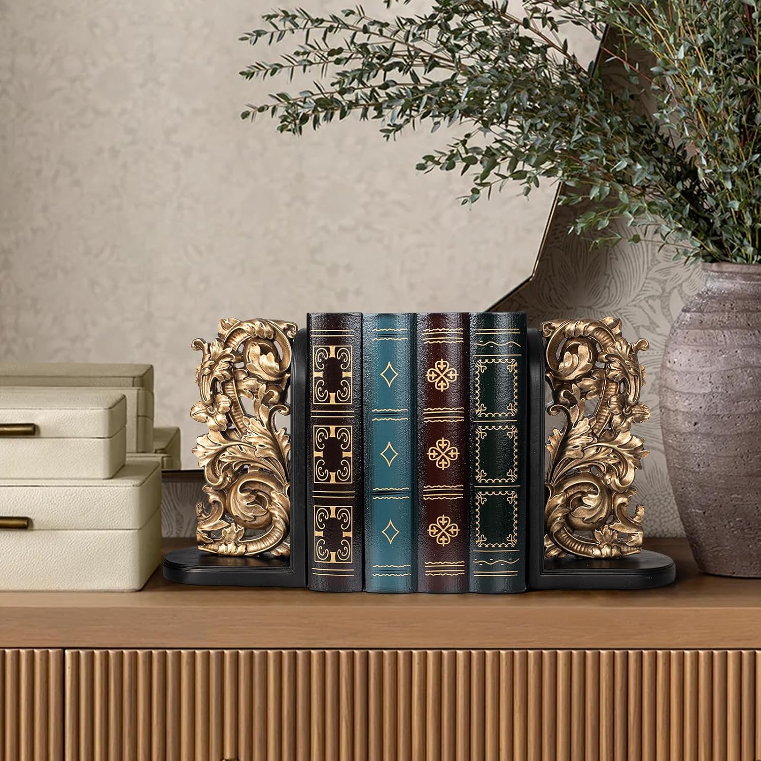 Vintage Heavy Duty Bookends / Bronze Gold & Black