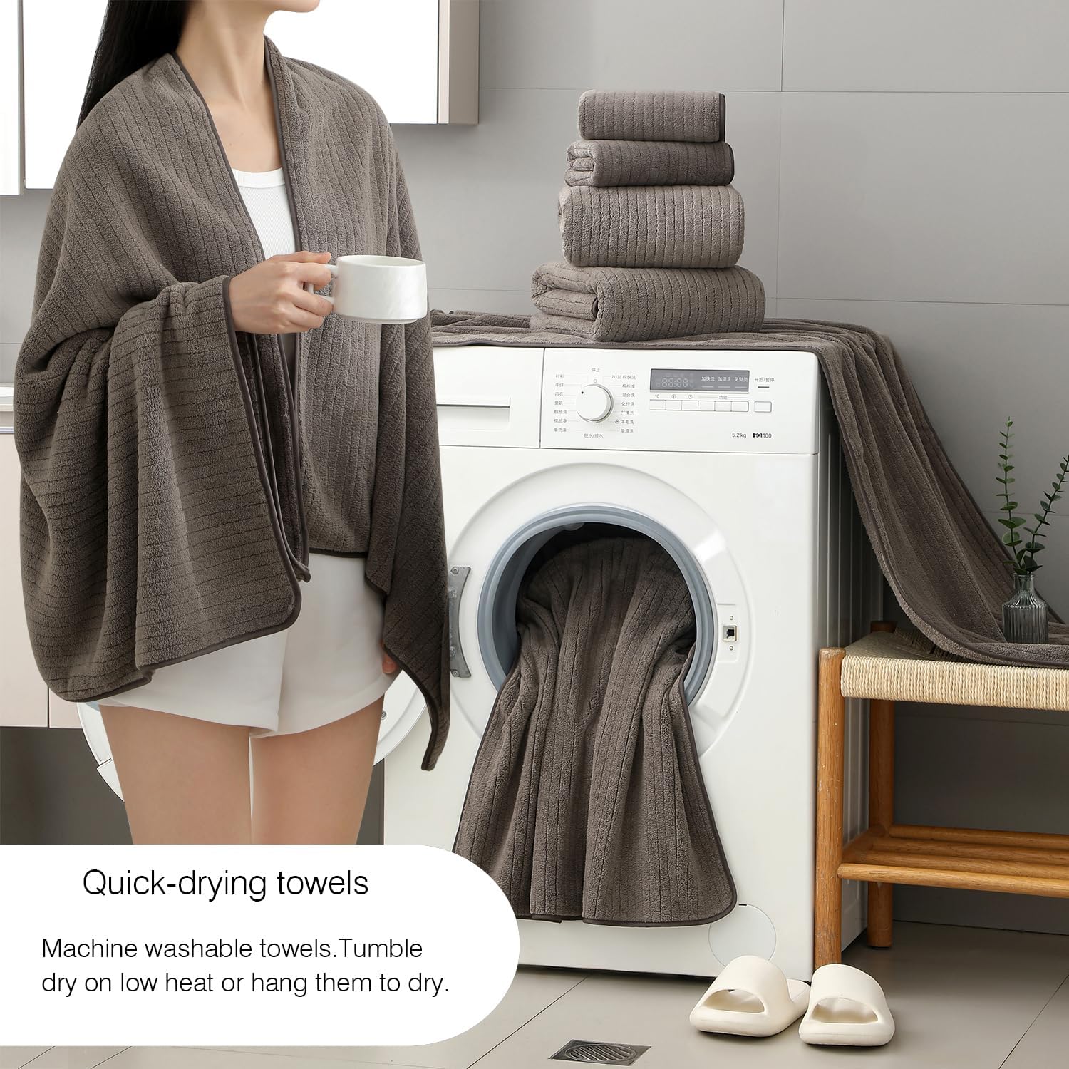 18 Piece Family Bath Towel Set Include 6 Bath Towels,6 Hand Towels and 6 Washcloths Soft Bathroom Towel with Hanging