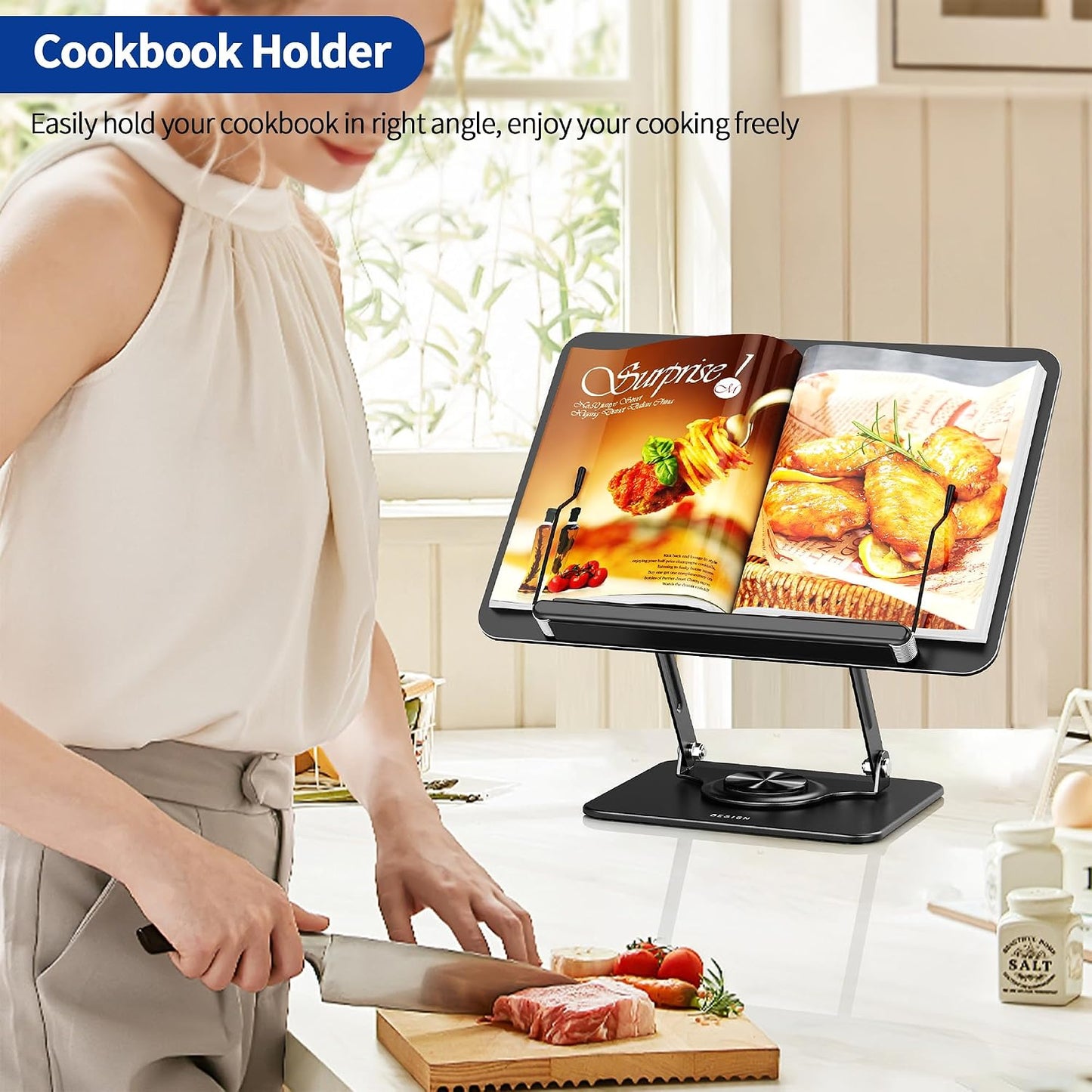BESIGN BS02 Book Stand for Reading, Adjustable Book Holder, Ergonomic Laptop Stand, Cookbook Stand, Recipe Book Holder