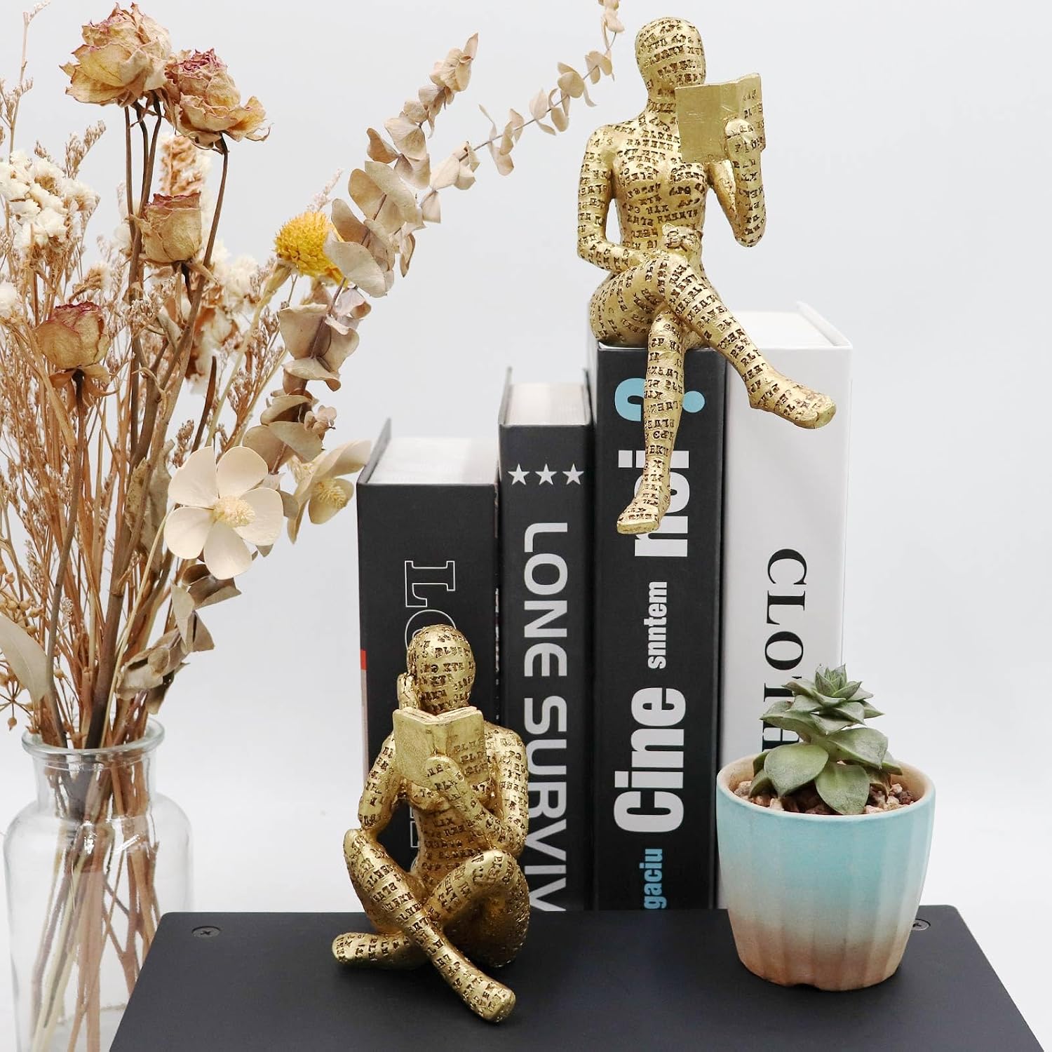 Thinker Statue / Reading Women Figurine / D / Gold