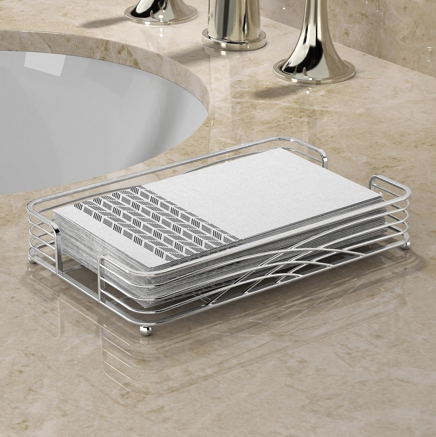 Silver Tray / B - Silver Napkin Holder for Bathroom / Guest Towel Holder