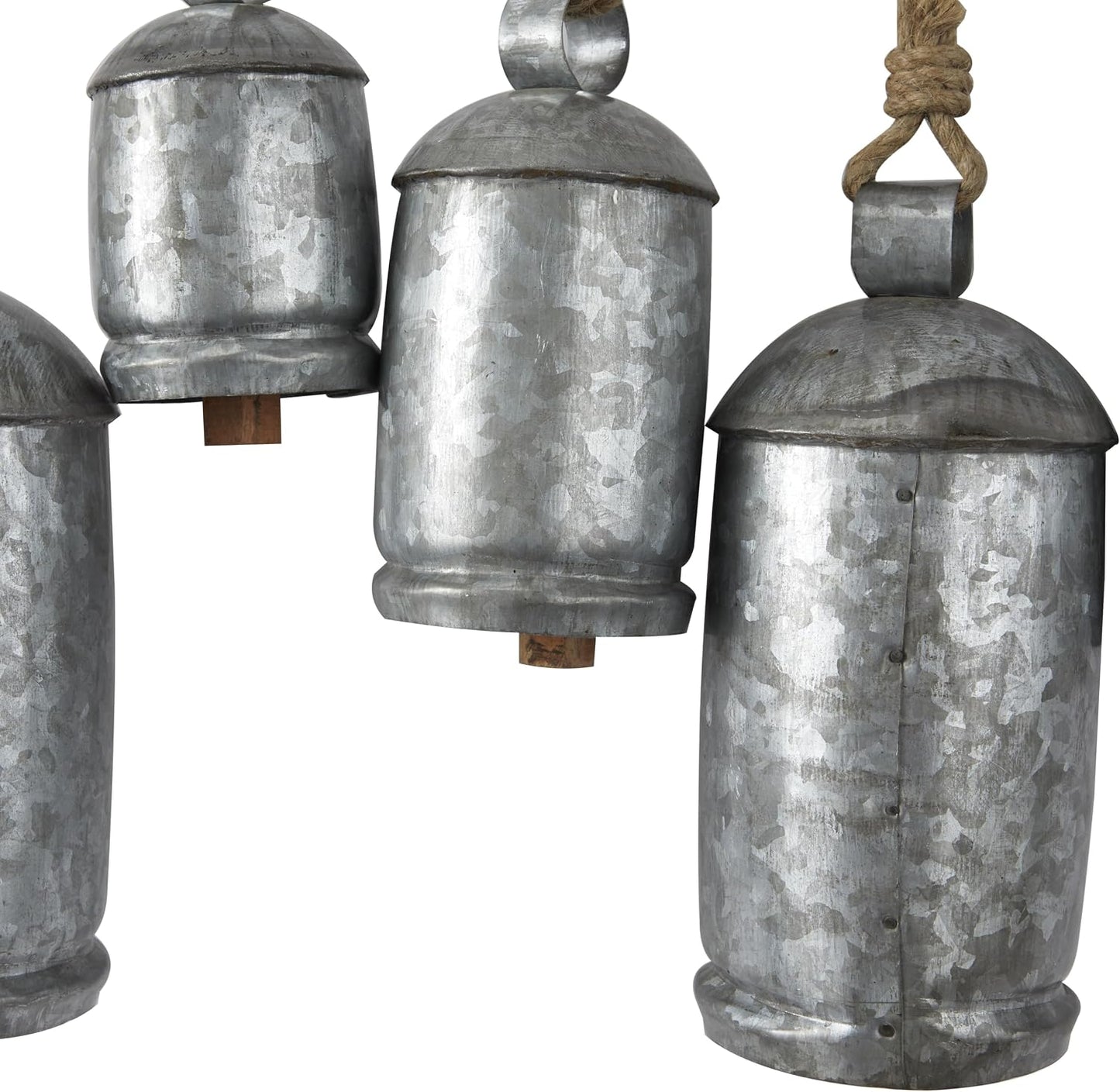 Deco 79 Metal Decorative Cow Bells Tibetan Inspired 12 Bell with Jute Hanging Rope and Black Metal Rod, 48" x 6" x 20"