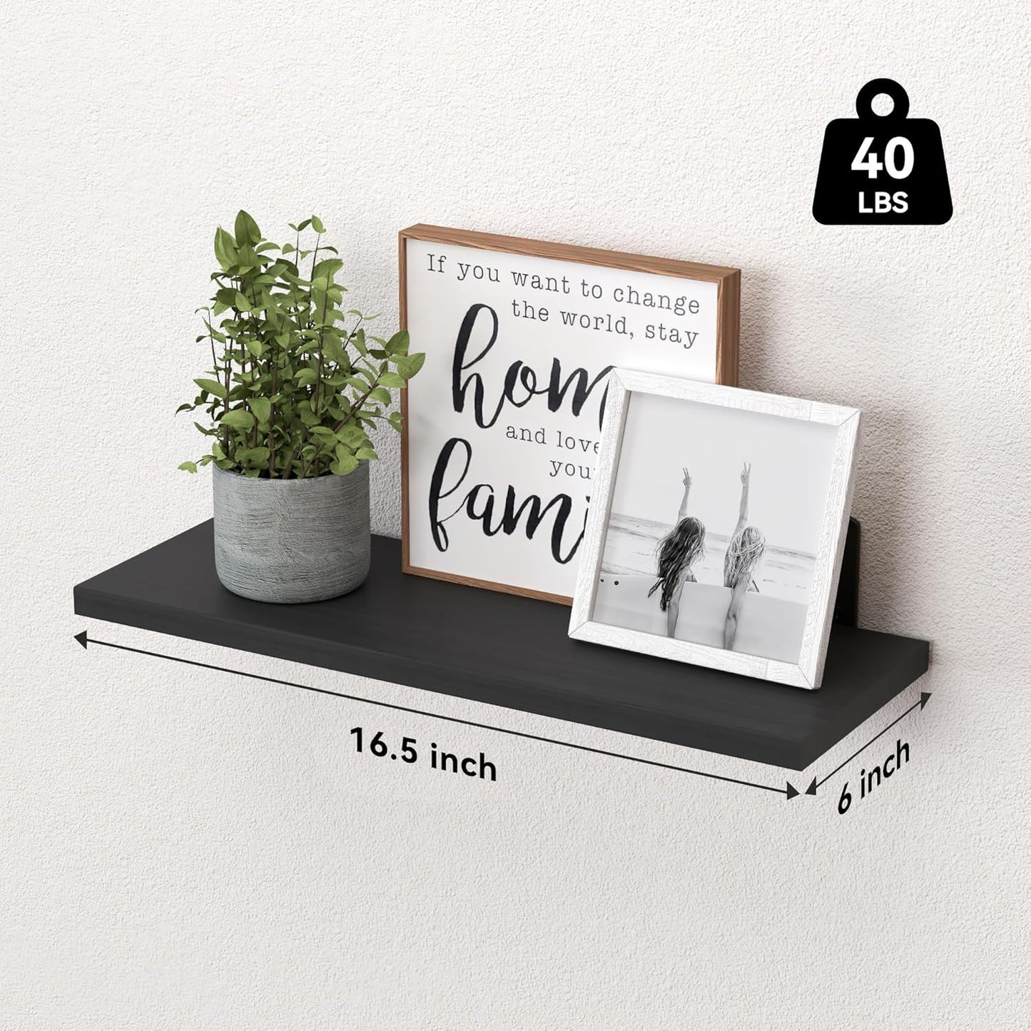 Wood Floating Shelves / 16.5 Inch / Black / Set of 6
