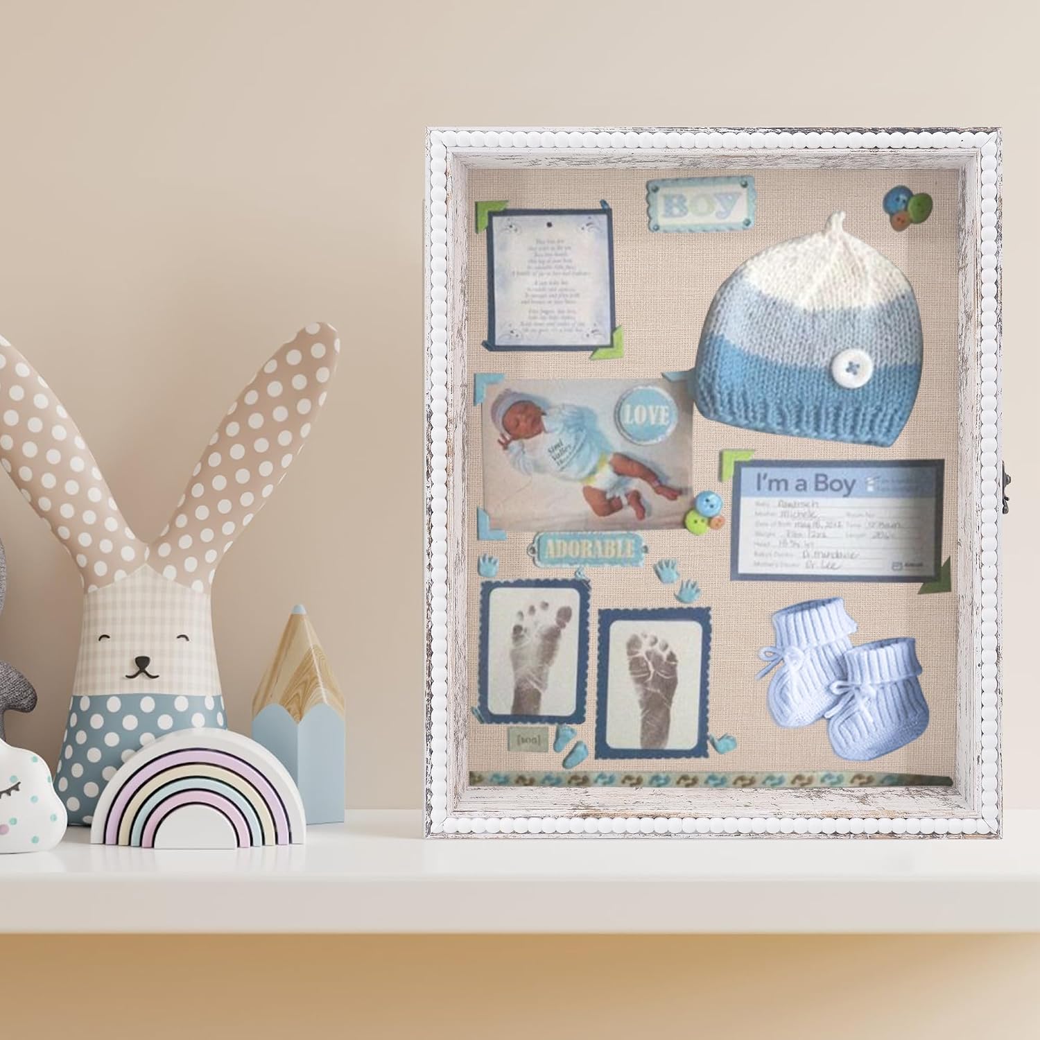 FramePro Shadow Box 13x16 Front Open with Hinge Beaded Designed Display Case with Linen Back, Picture Frame Wedding