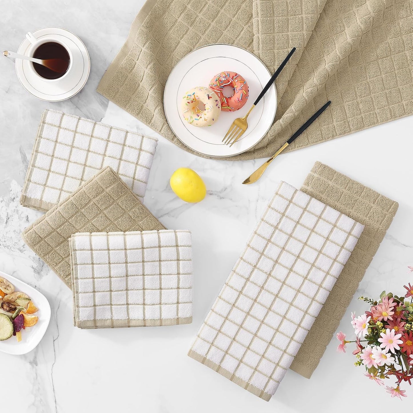 Homaxy Large Premium Cotton Kitchen Towels 16"x 28", 8 Pack, Tan | Natural Ring Spun 390 GSM Dish Towels, Super