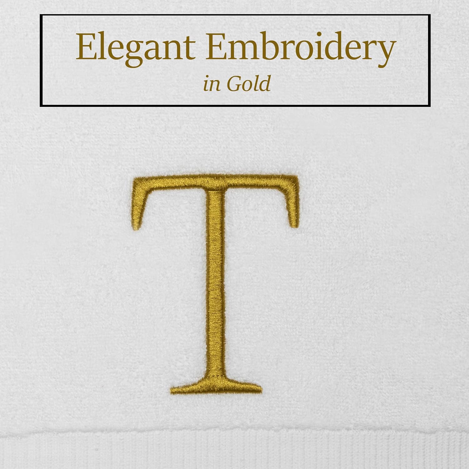 White with Gold Monogrammed Hand Towels for Bathroom - Set of 2 Letter T | Luxury Hotel Quality Initial Towels For