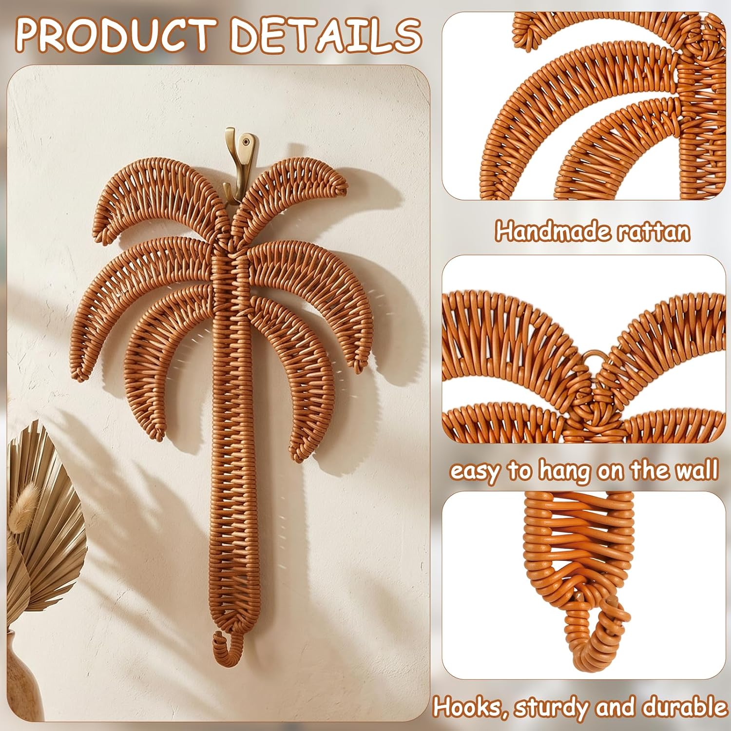 Boho Rattan Wall Towel Hook / Set of 2