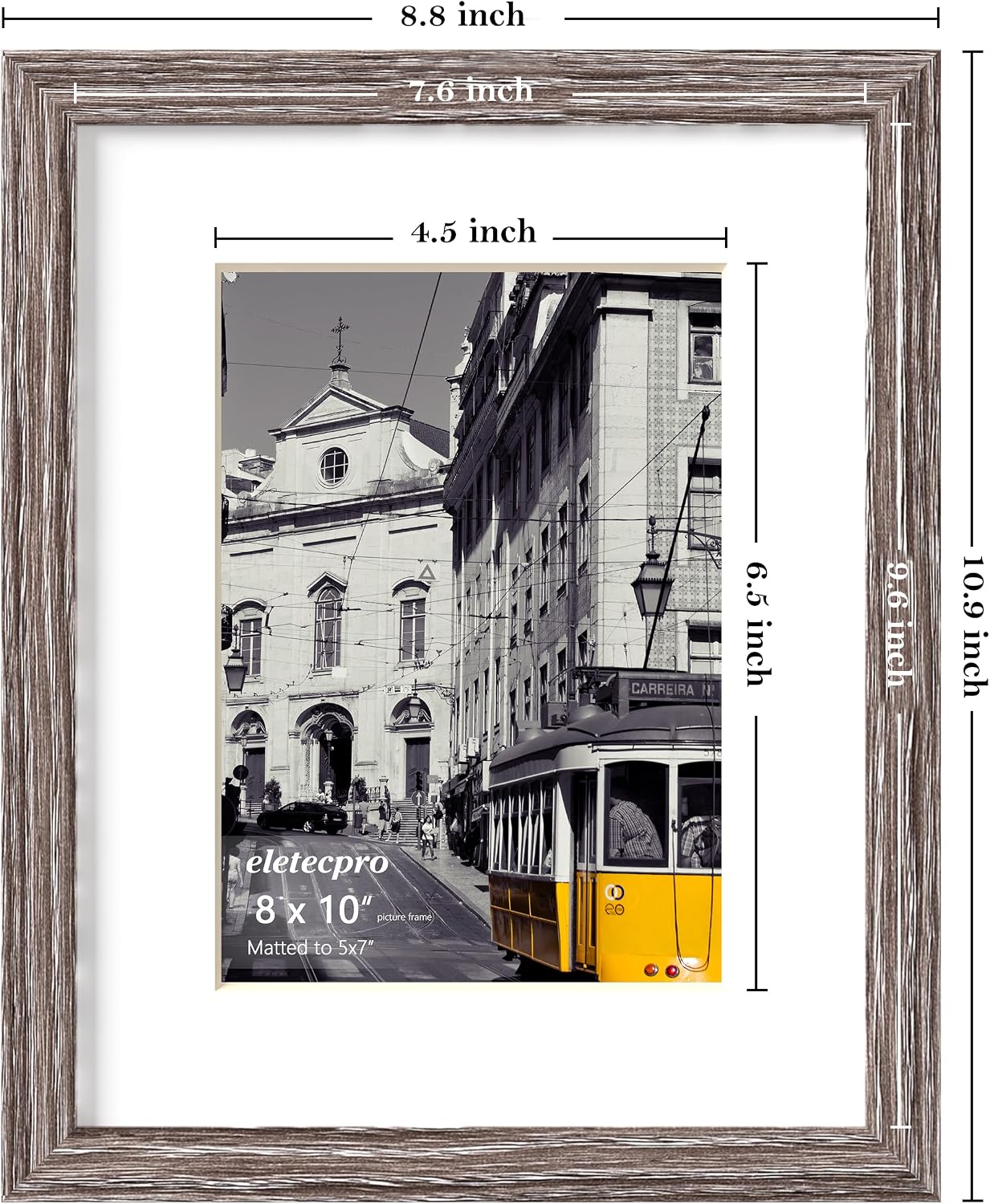 eletecpro 8x10 Picture Frames, Acrylic Cover, Weathered Grey, Set of 10 | Display Photo 5x7 with Mat or 8x10 without
