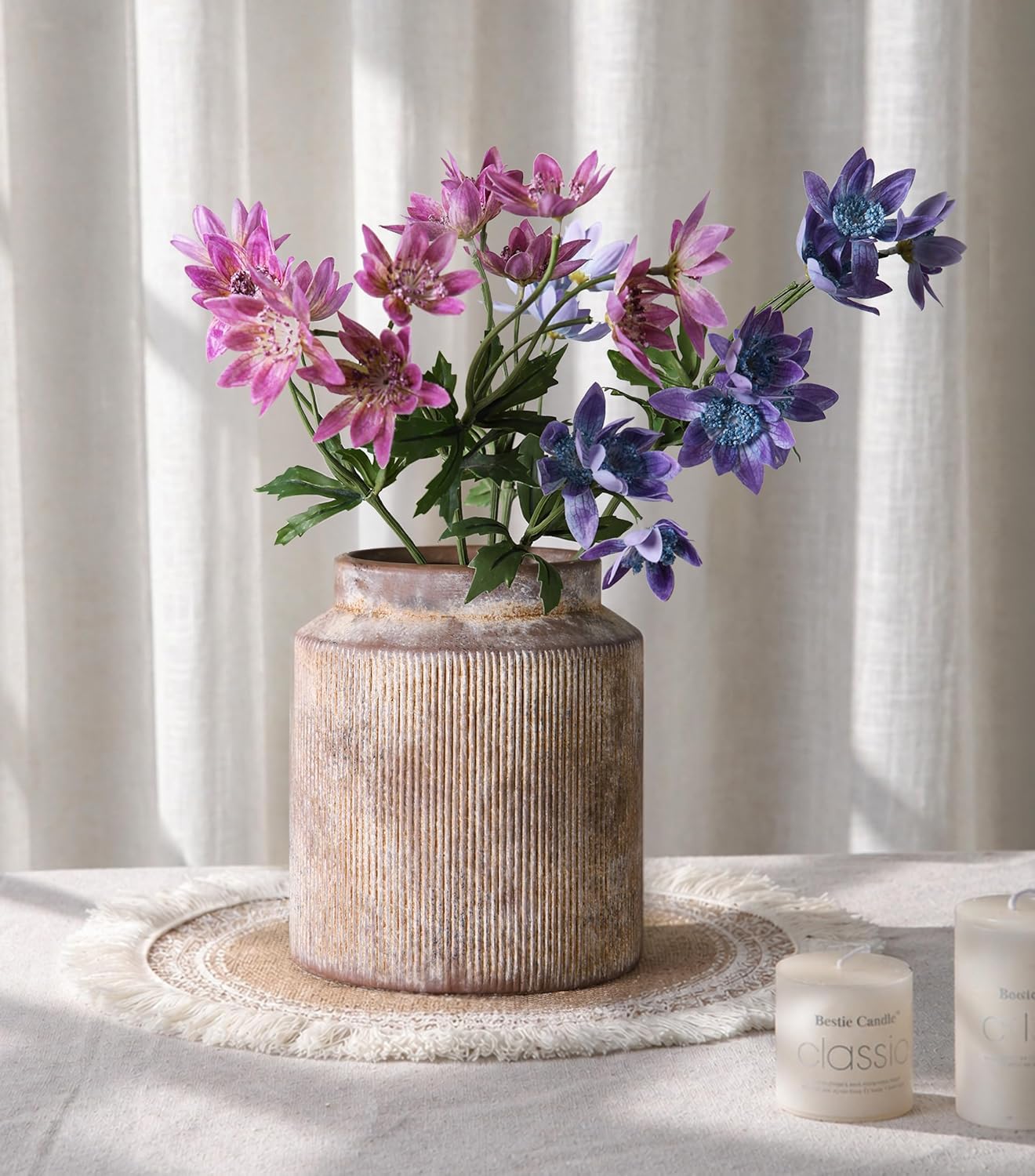 Ceramic Flower Vase Rustic Vases Modern Vase Short Wide Mouth Vases / Terracotta / 7 Inch