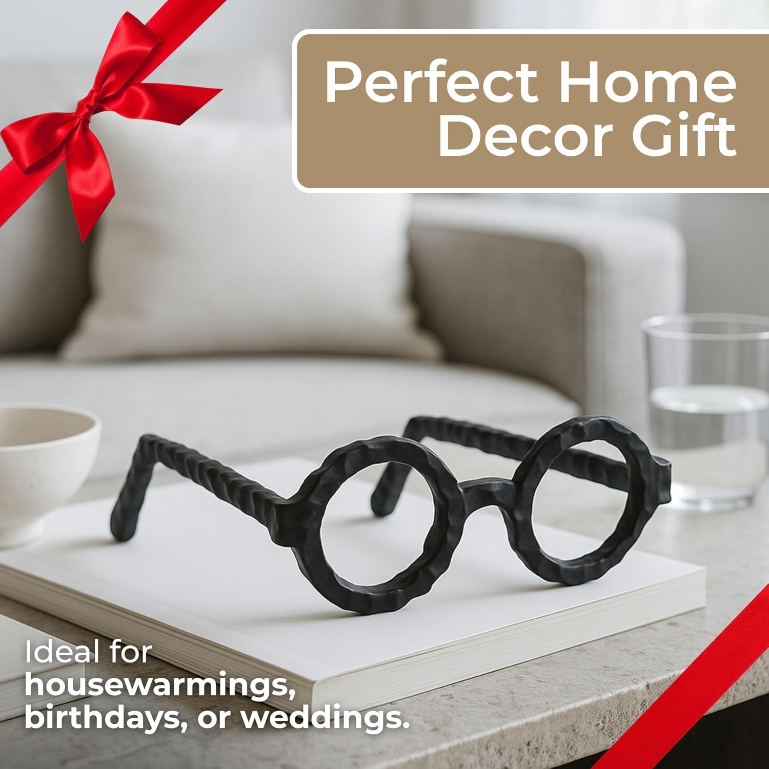 Modern Decorative Glasses Sculpture Figurine / Black Round / 3" H
