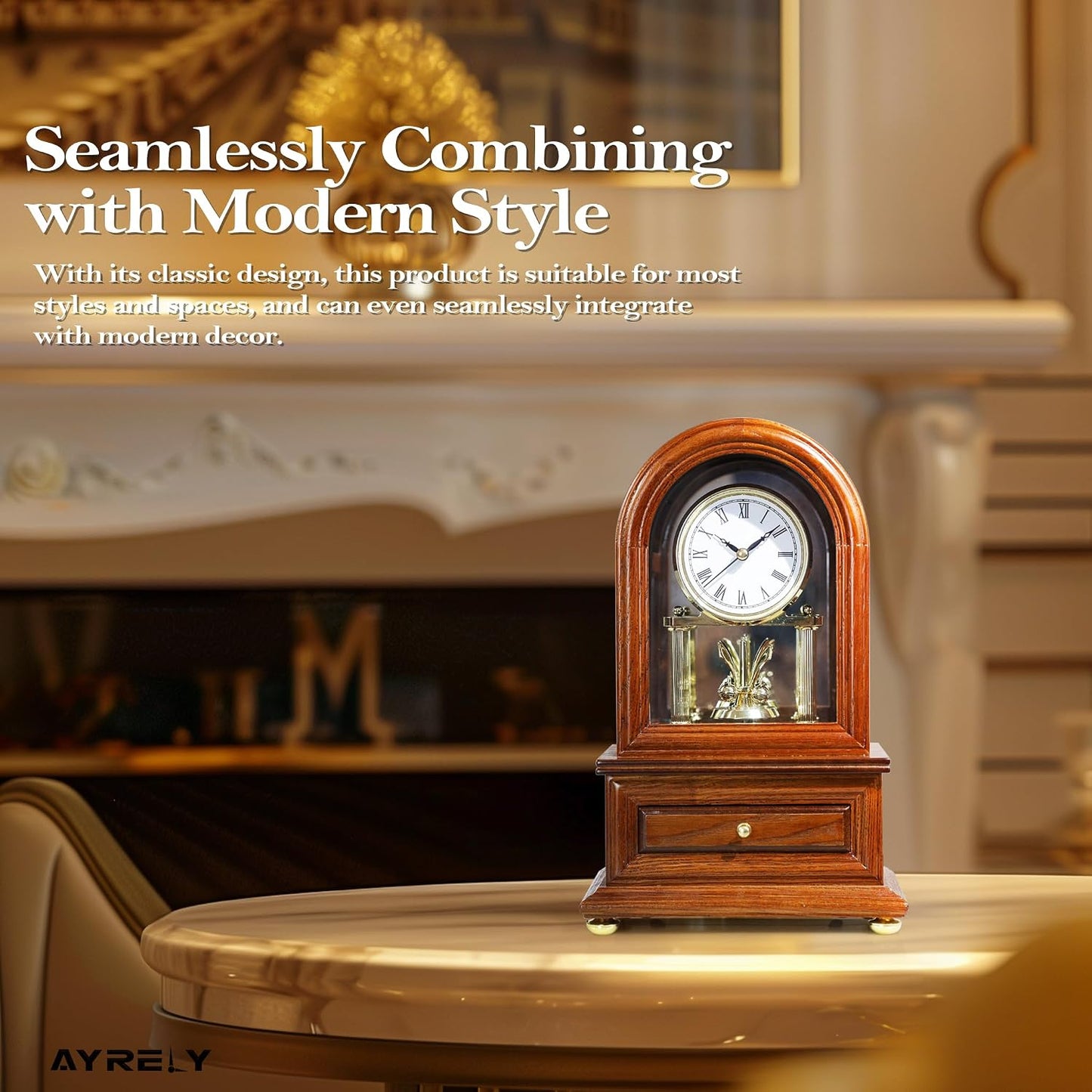 AYRELY® Wooden Table Anniversary Clock, Antique Shelf Clocks, Revolving Pendulum Mantel Clocks, Desk Grandfather Clock