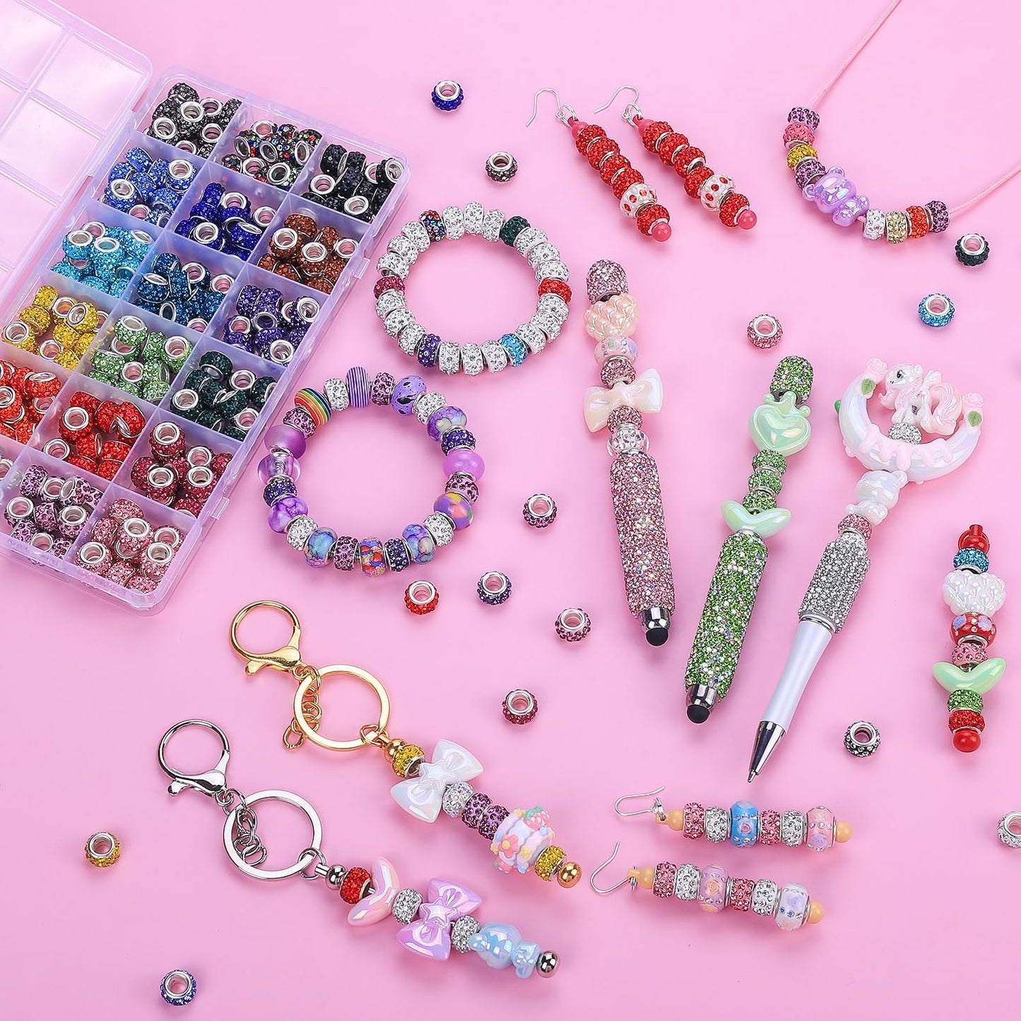 Colorful Glass Charm Beads Set / Mixed Pack By Color / Set of 216