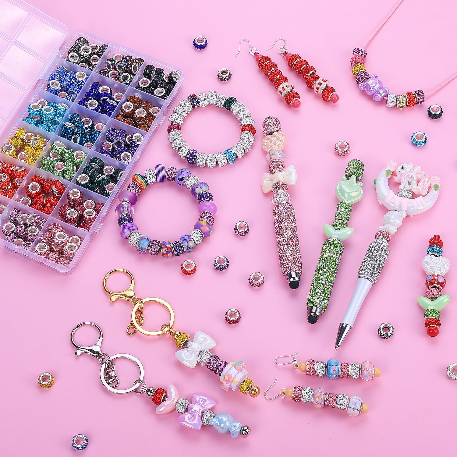 Colorful Glass Charm Beads Set / Mixed Pack By Color / Set of 216
