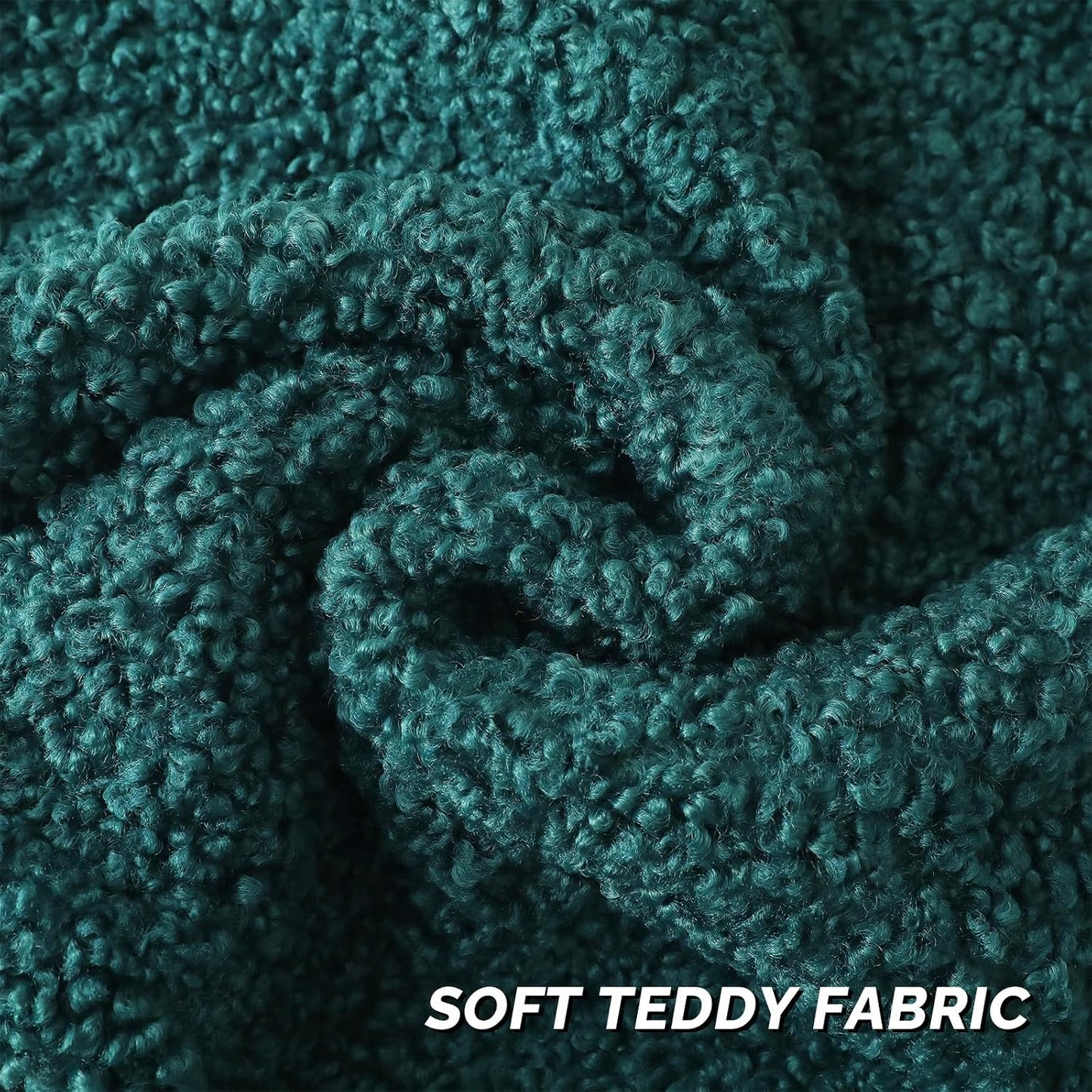 Furry Faux Fur Teddy Boucle Textured Cushion Covers / Dark Green / 18 x 18 / Set of 2