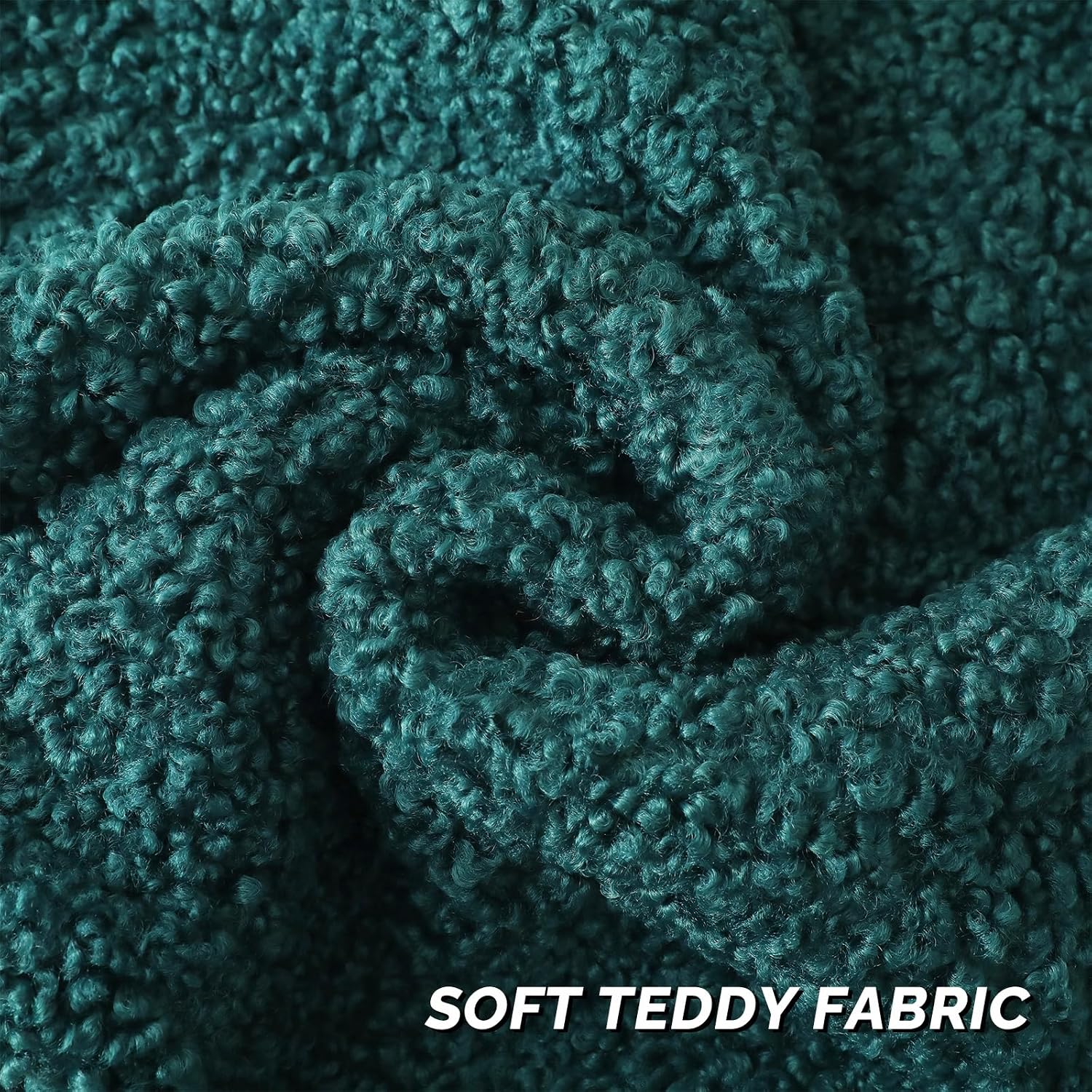 Furry Faux Fur Teddy Boucle Textured Cushion Covers / Dark Green / 18 x 18 / Set of 2
