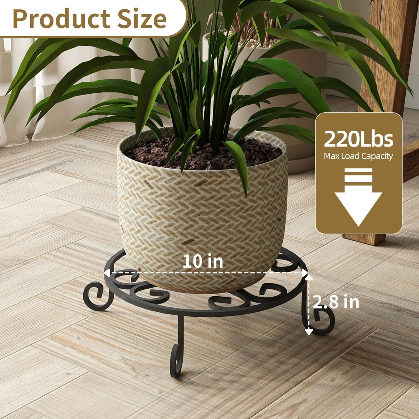 PROWORX 2 Pack 10” Diameter Metal Outdoor Plant Stand Indoor, Black Heavy Duty Potted Holder, Round Anti-Rust Wrought