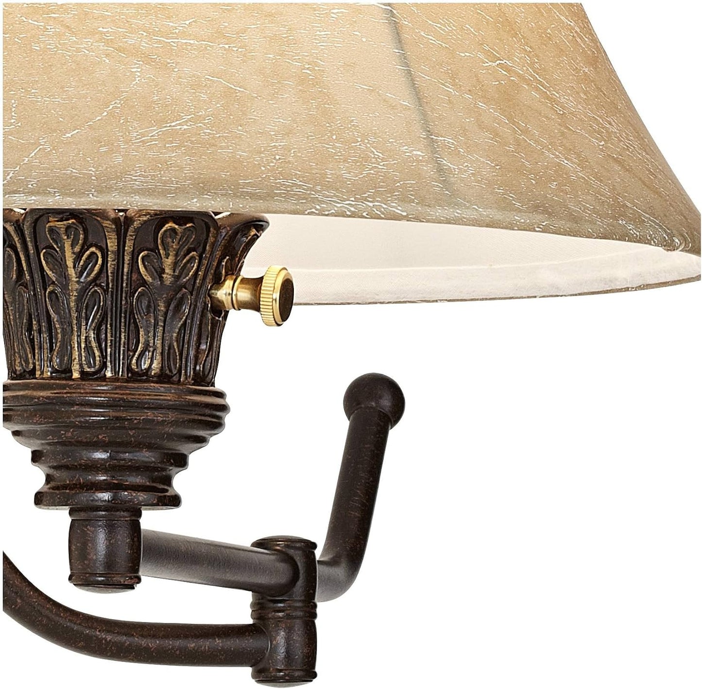 Rosslyn Bronze Plug-In Swing Arm Wall Lamps Set of 2 Rustic Light Fixture | French Country Faux Leather Bell Shade for