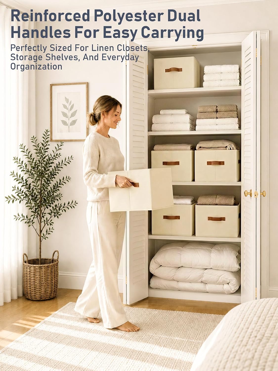 Large Closet Storage Baskets Bins / Beige / 14 x 10 x 10 / Set of 6