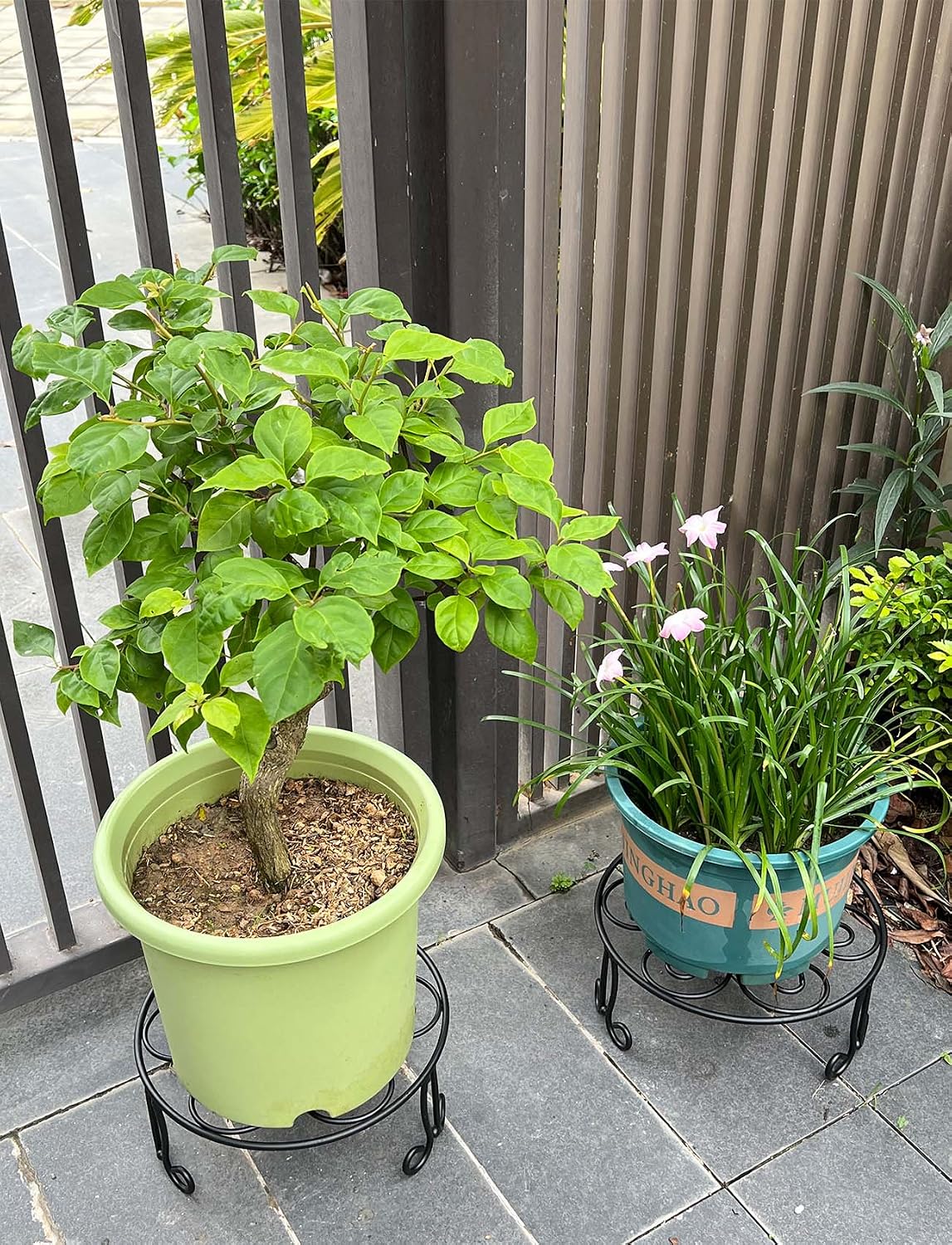 2 Pack Iron Plant Stand Low Profile,13 Inch Diameter Wide Round Metal Flower Stand for Indoor Outdoor Large Plants