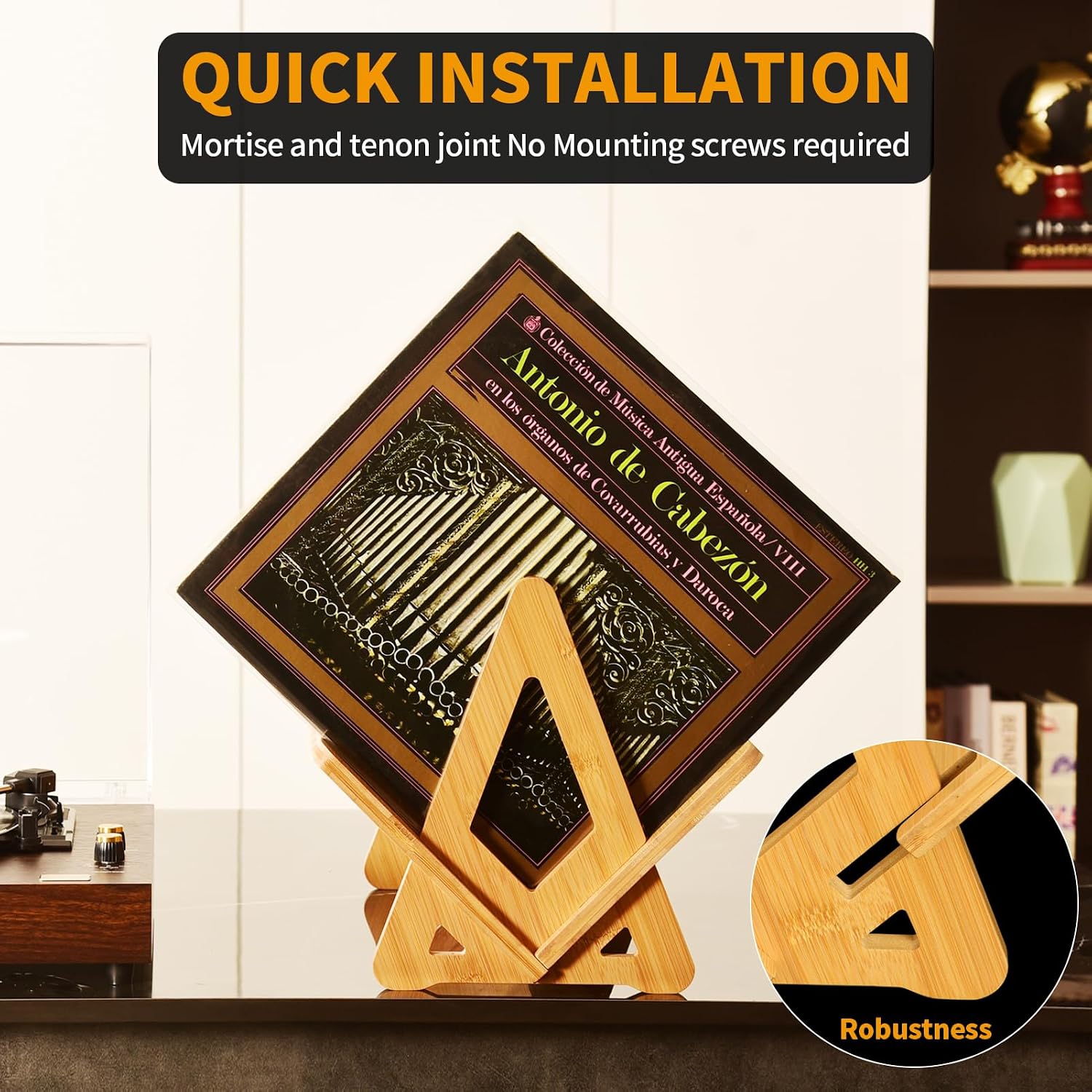 Bamboo Vinyl Record Holder 80-100 LP Record Stand, Quick Assembly Record Storage, Modern Design Organizer for Magazine