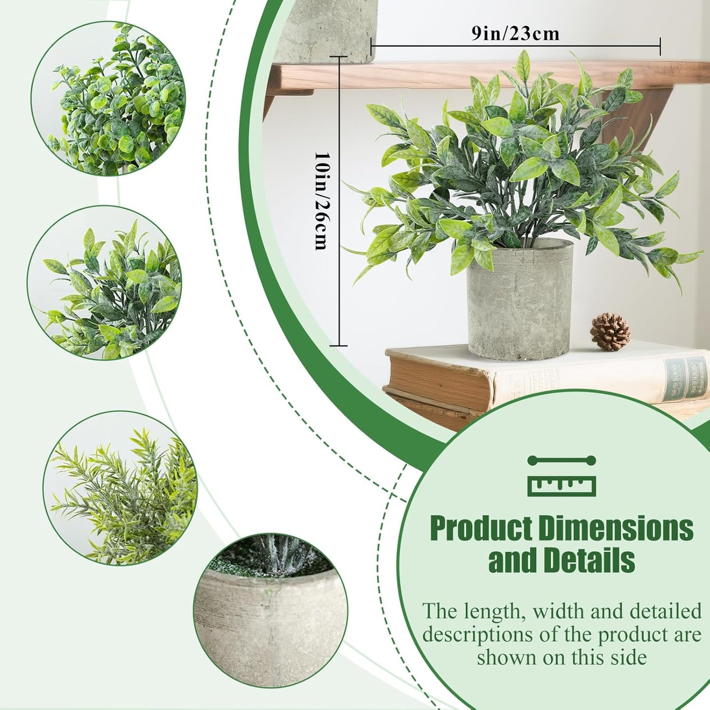 Artificial Plants Indoor / Sage Green / Set of 3