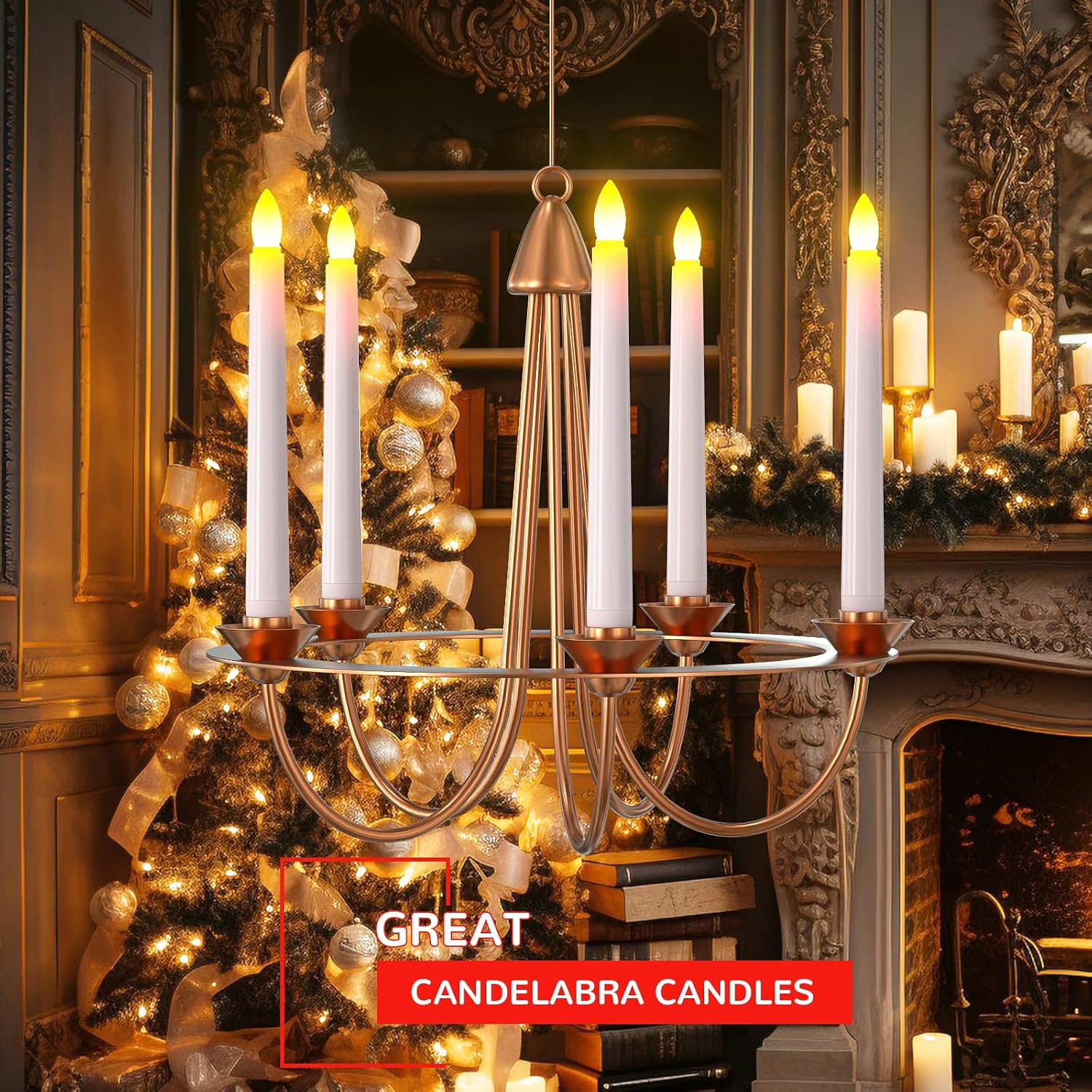 PChero Window Candles with Remote Timer, Gold, 6 Packs | Battery Operated Flameless LED, Removable Gold Holders, Taper