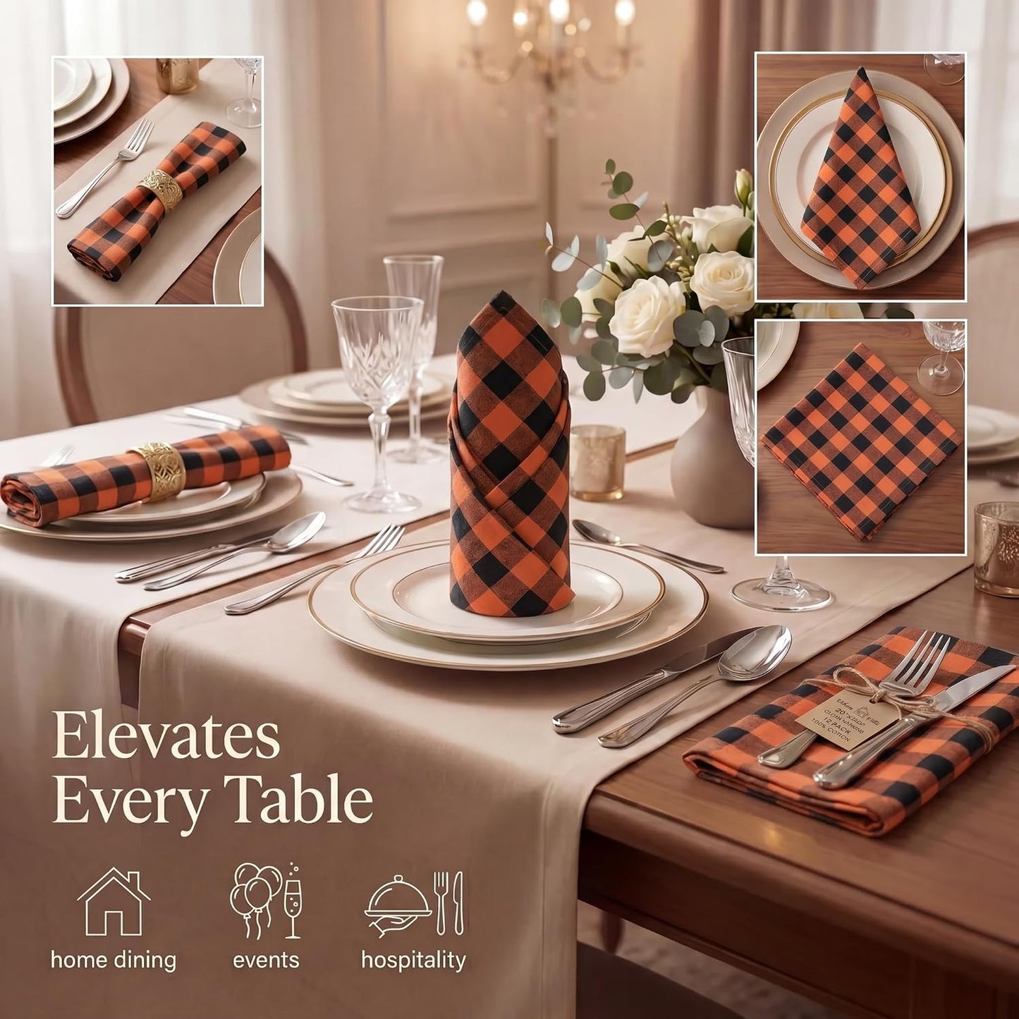 Urban Villa Cloth Napkins Cotton 12x12 (Set of 12) Orange/Black