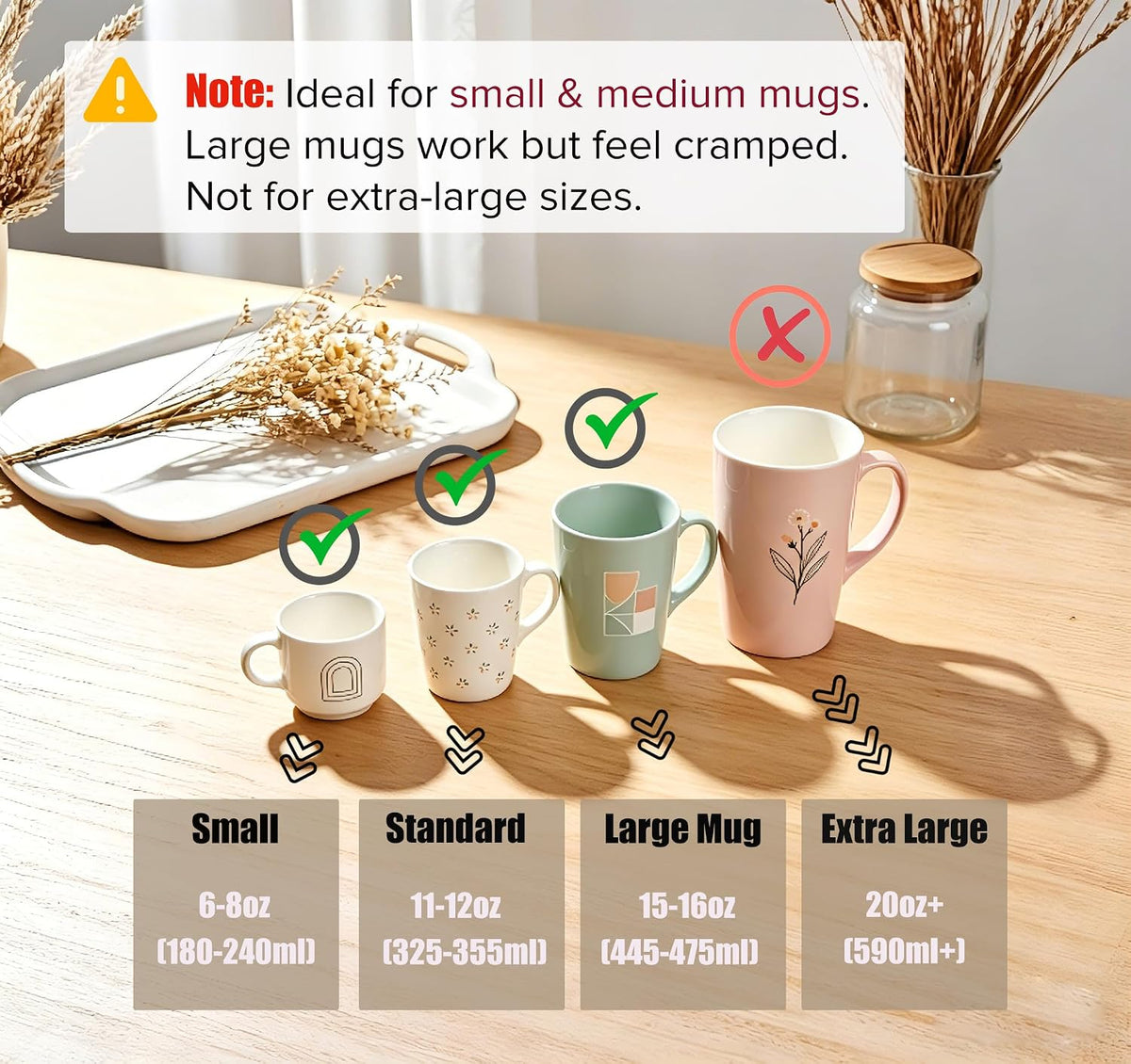 Coffee Mug Tree 6-Hook,Acacia Wood Mug Holder Countertop | Mugs Stand for Tea & Coffee Cups, Kitchen Countertop &