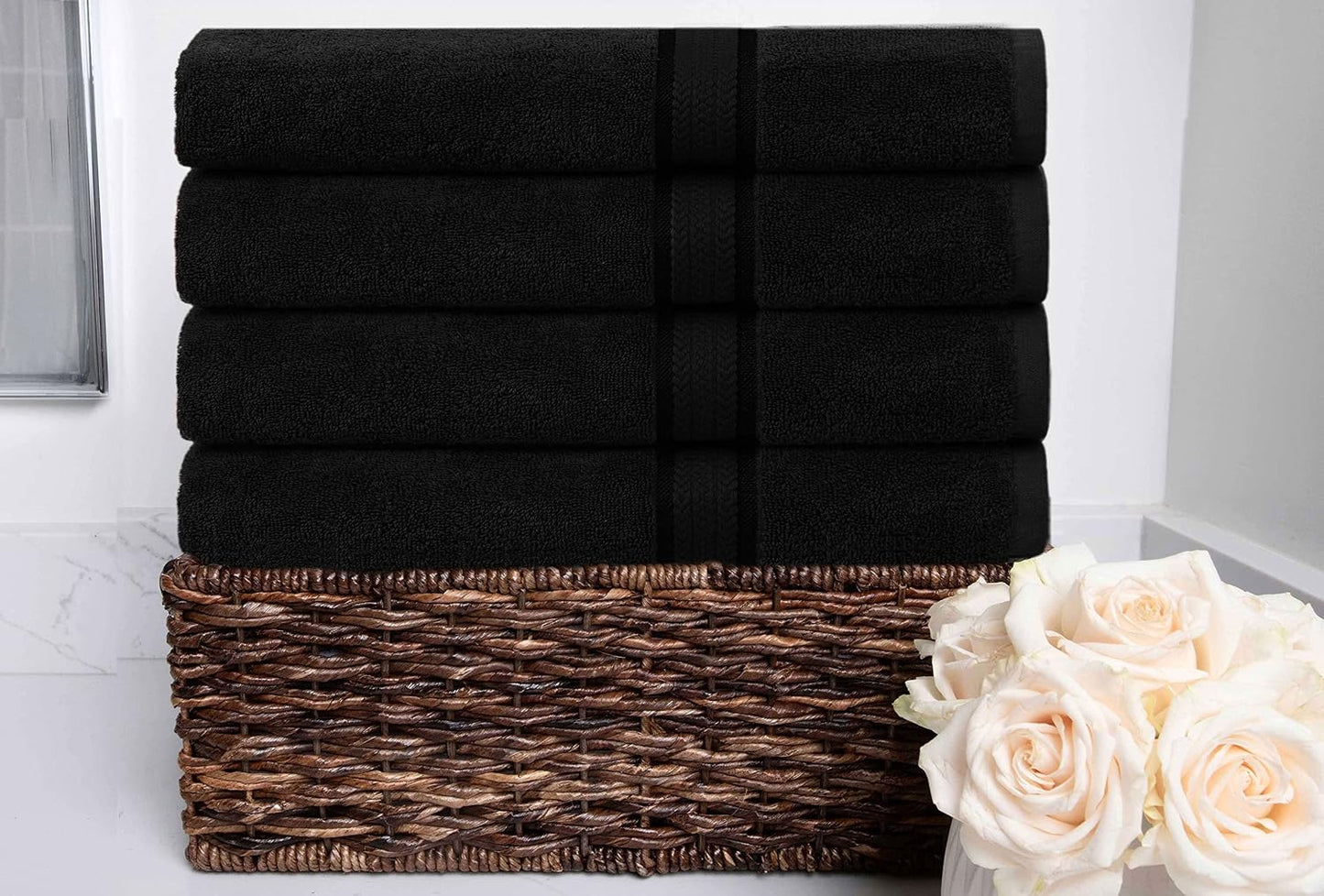 COTTON CRAFT Ultra Soft Bath Towels - 4 Pack 100% Cotton Large 30x54 inches | Oversized 580 GSM Absorbent Black Bath