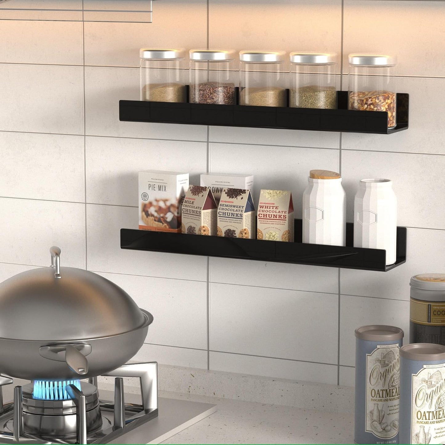 18 Inches Black Acrylic Wall Shelves 2 Pack, Acrylic Home Organizer Shelves for Wall Storage, Space Saver