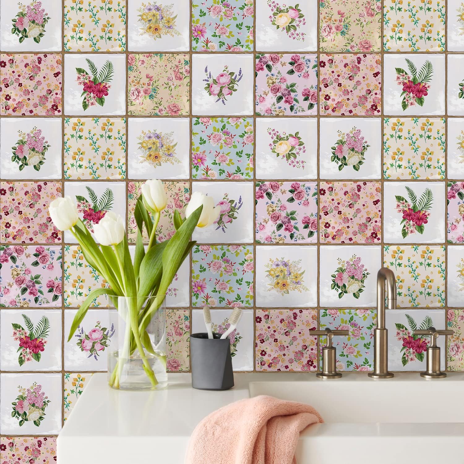 Self-Adhesive Wall Tile Transfers Backsplash Sticker Decal / T038 / Set of 30