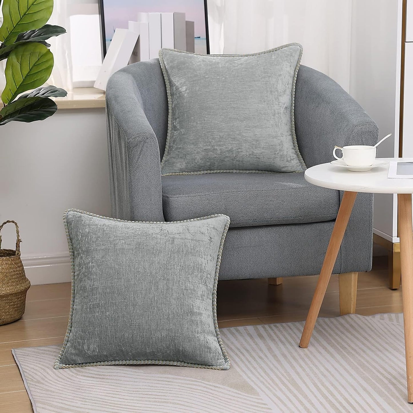 Fall Chenille Soft Throw Pillow Covers / Ultimate Gray / 18 x 18 / Set of 2