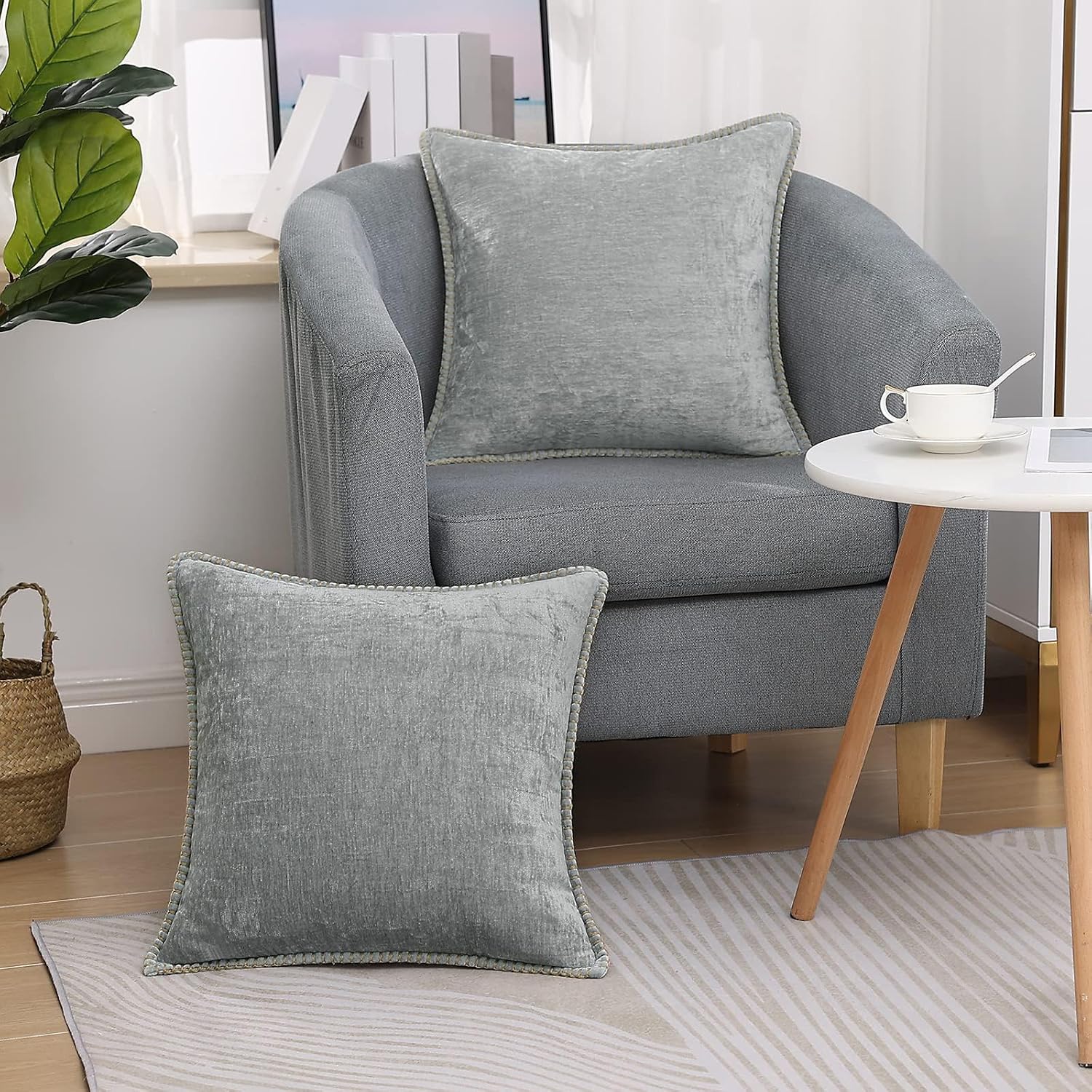 Fall Chenille Soft Throw Pillow Covers / Ultimate Gray / 18 x 18 / Set of 2