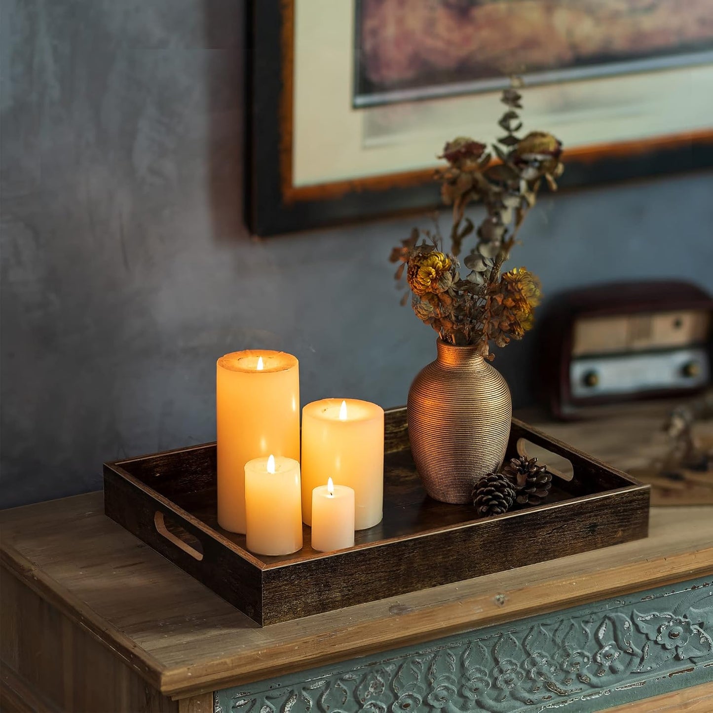 Rustic Rectangle Tray Decor / 13.4 x 9.5 x 1.8 / Brown