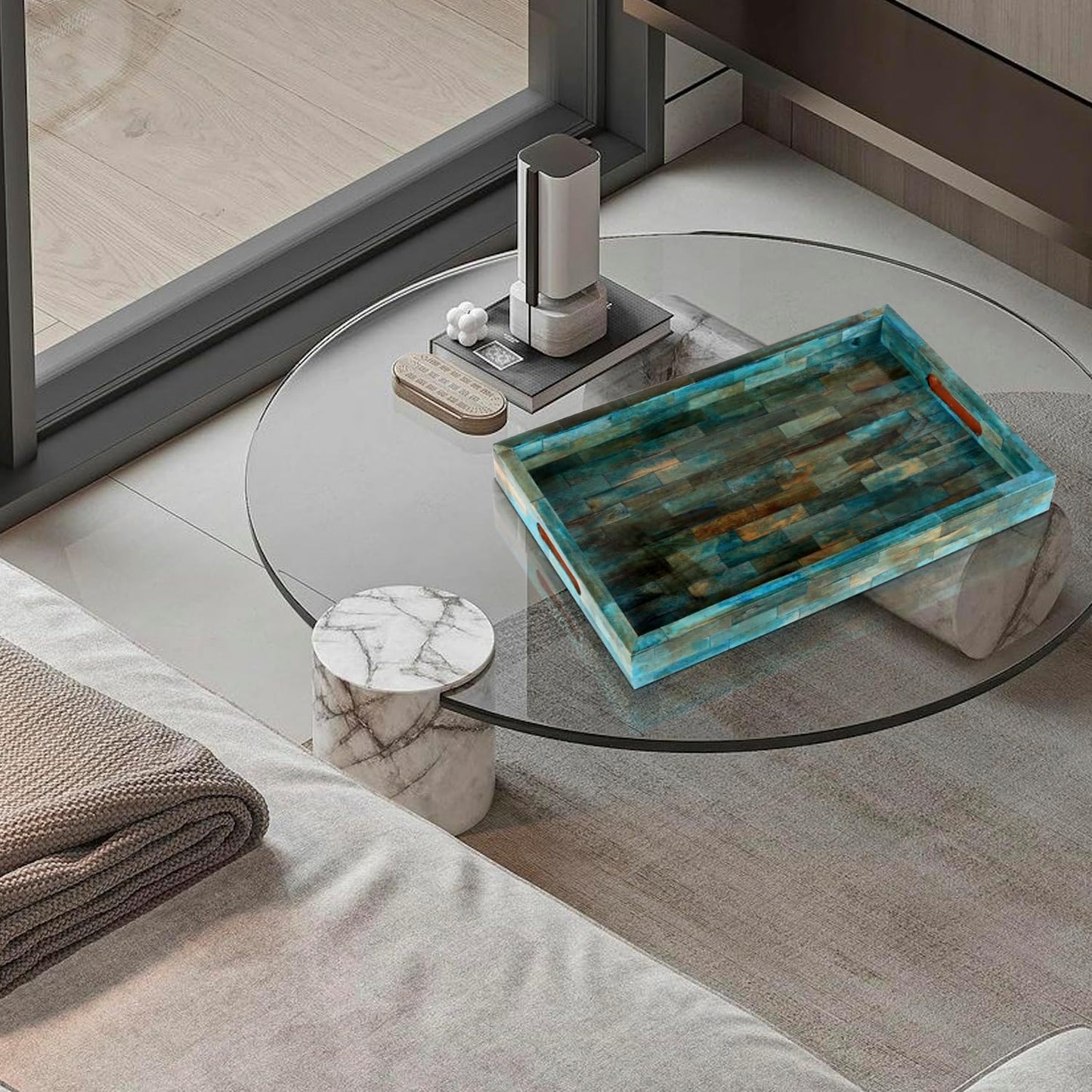 Bone Inlay Decorative Tray / 11 x 17 / Verdigris