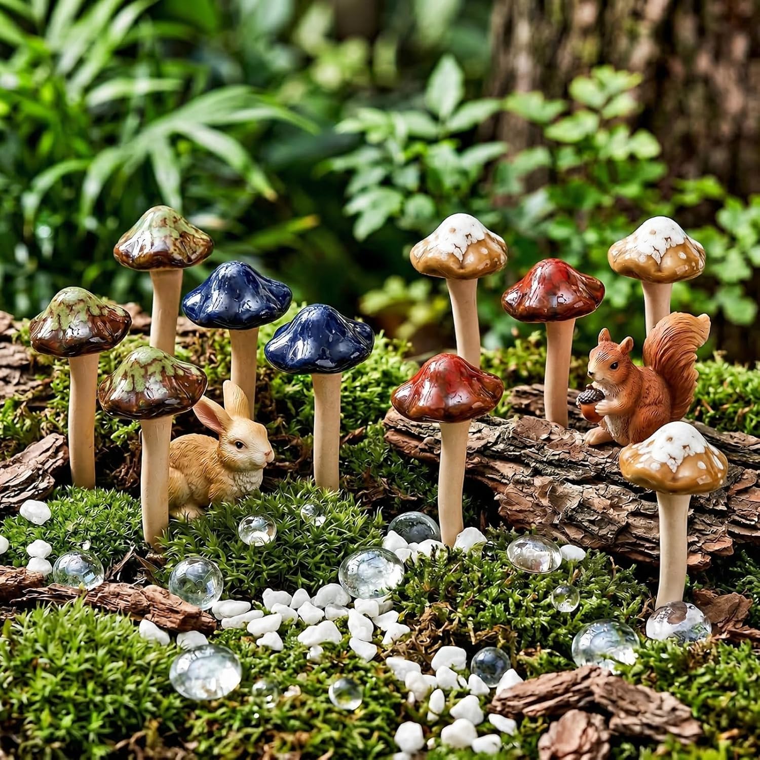 Ceramic Garden Mushrooms / 4.7 Inch / Set of 12