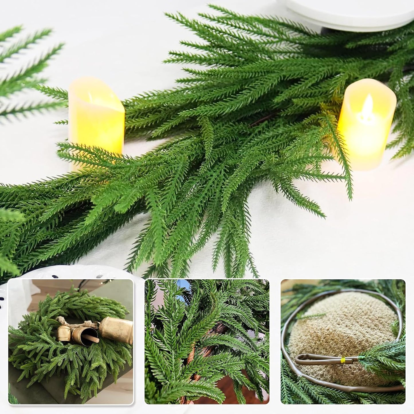 2Pcs 6FT Artificial Norfolk Pine Garland, Real Touch Christmas Garlands | Realistic Faux Greenery Soft Textured Winter