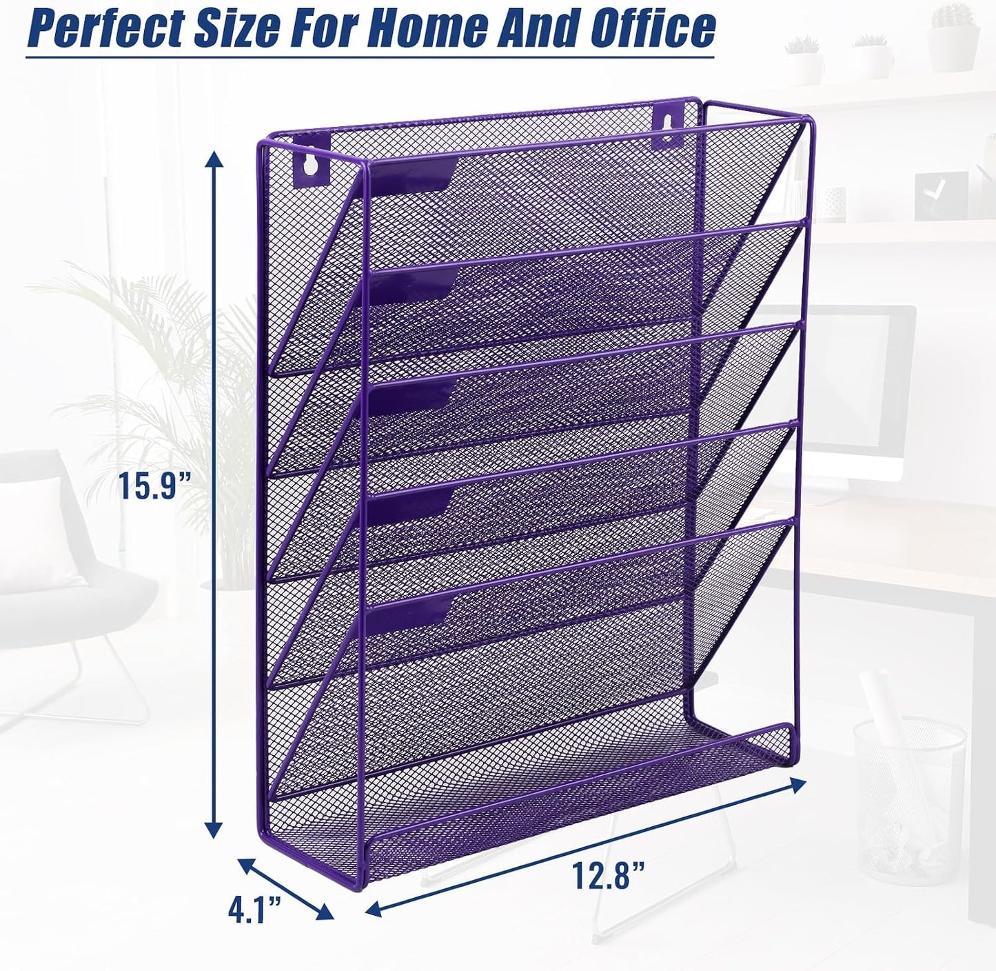 Desk File Organizer Mesh 6-Tier, Hanging Wall Mount Document Organization Stand, Desktop Vertical Mail Paper Folder