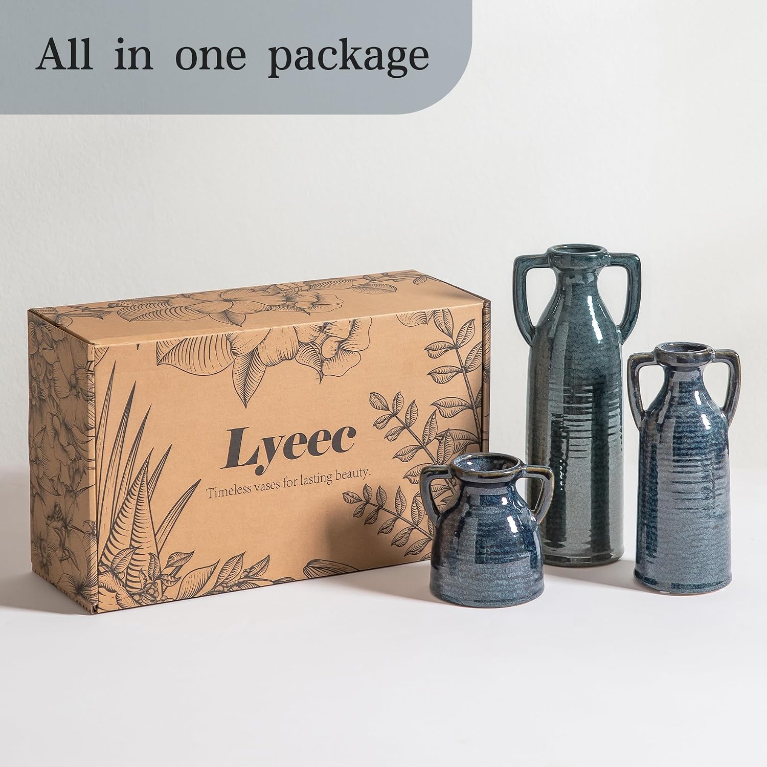 Rustic Vases Set for Flower Centerpieces Pampas Grass / 105-blue / Set of 3