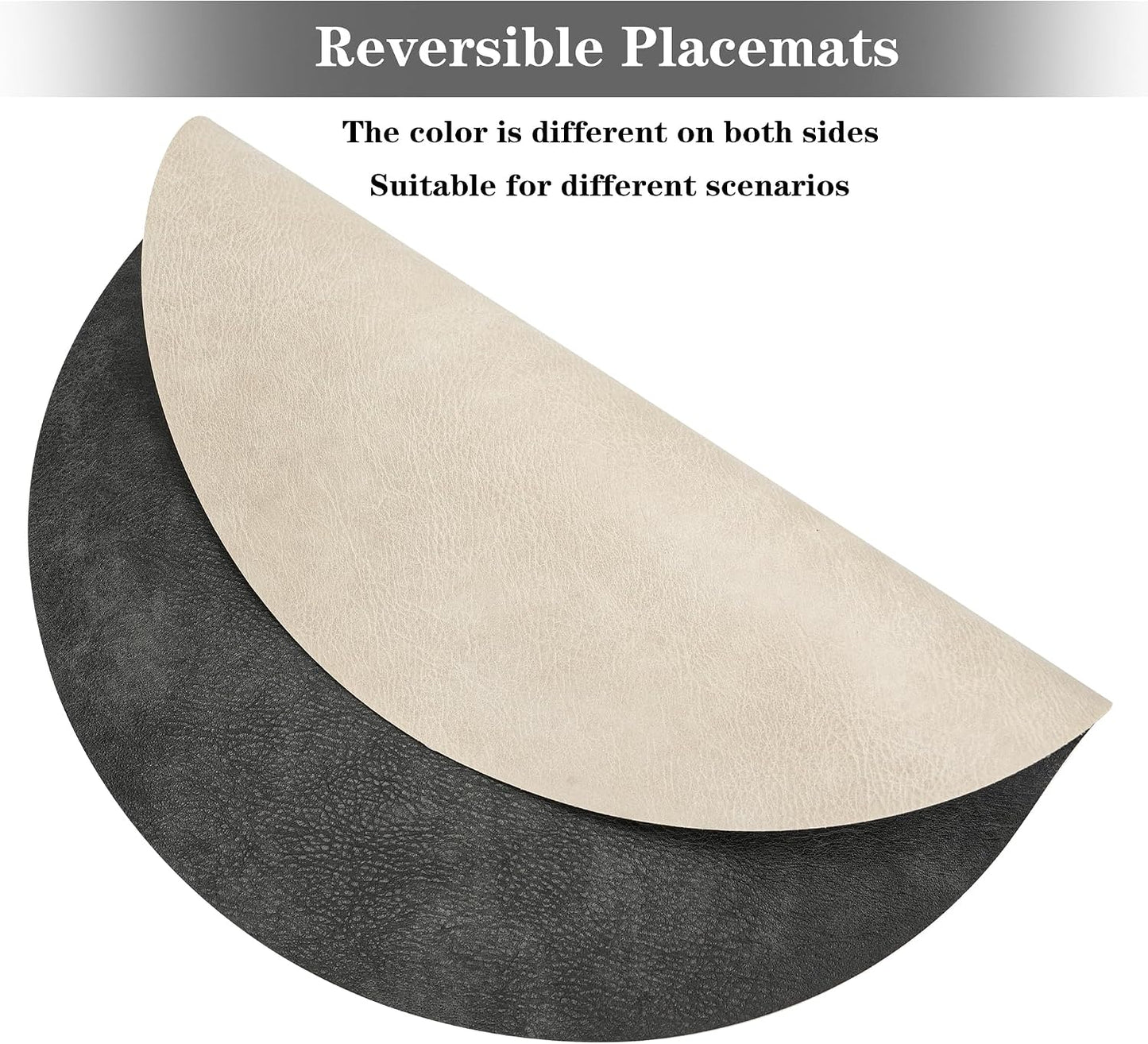 Round Placemats and Coasters Set of 8, Washable Reversible Faux Leather Placemats Cowhide Pattern Place Mats Wipeable
