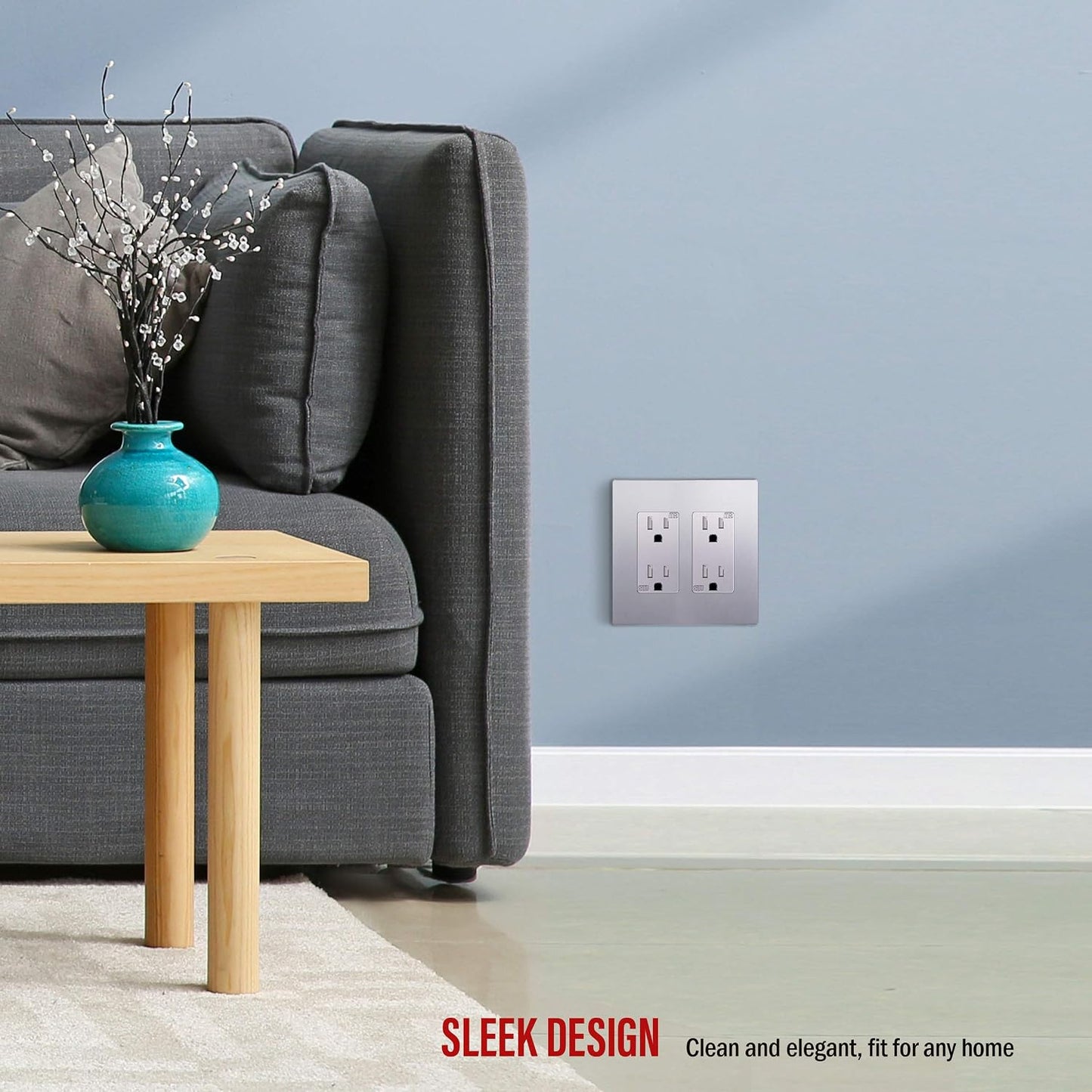 ENERLITES 2-Gang SIlver Screwless Decorator Wall Plate Outlet Cover, 10 Pack