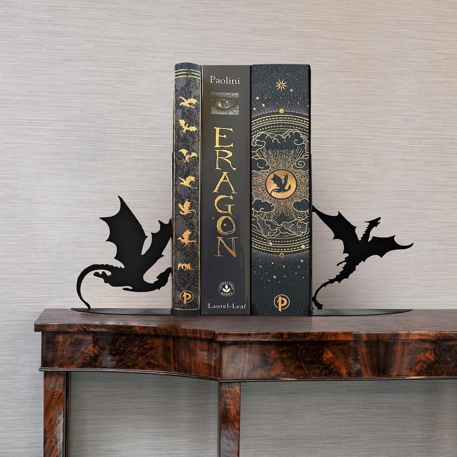 Metal Dragon Bookends Stoppers Holder Stand for Desk Shelf Cool Dragon Book Ends Decorative / Black